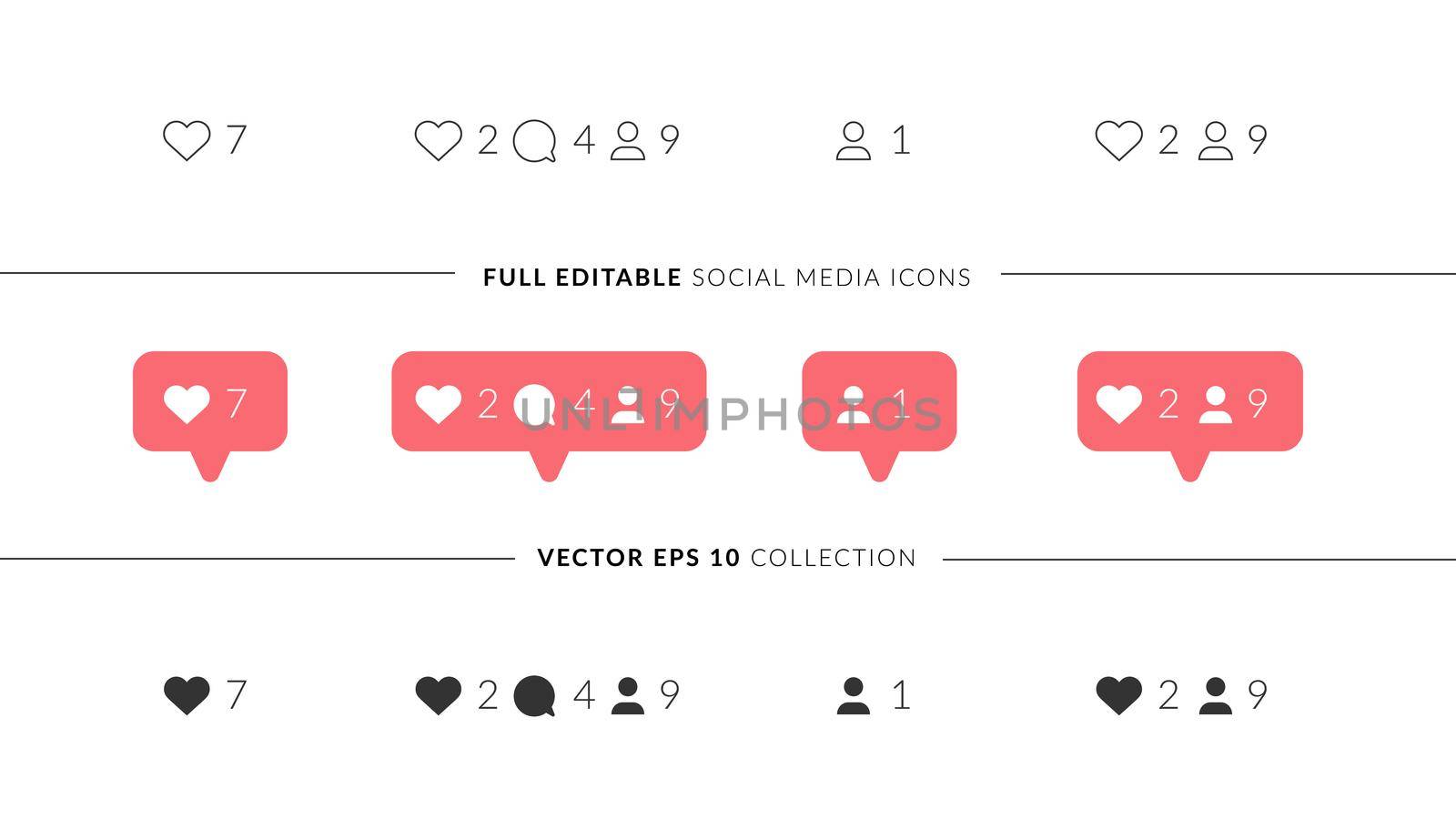 Vector Perfect Icons For Social Media Design. Elegant Social Media Icons With 3 different Styles. Like, Share, Comment, Repost.