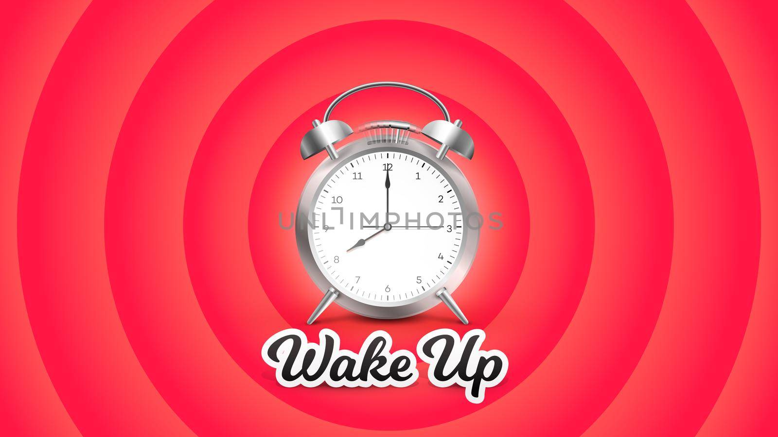 Wake Up. Vector Perfect Conceptual Illustration With Ringing Alarm Clock On Red Background.