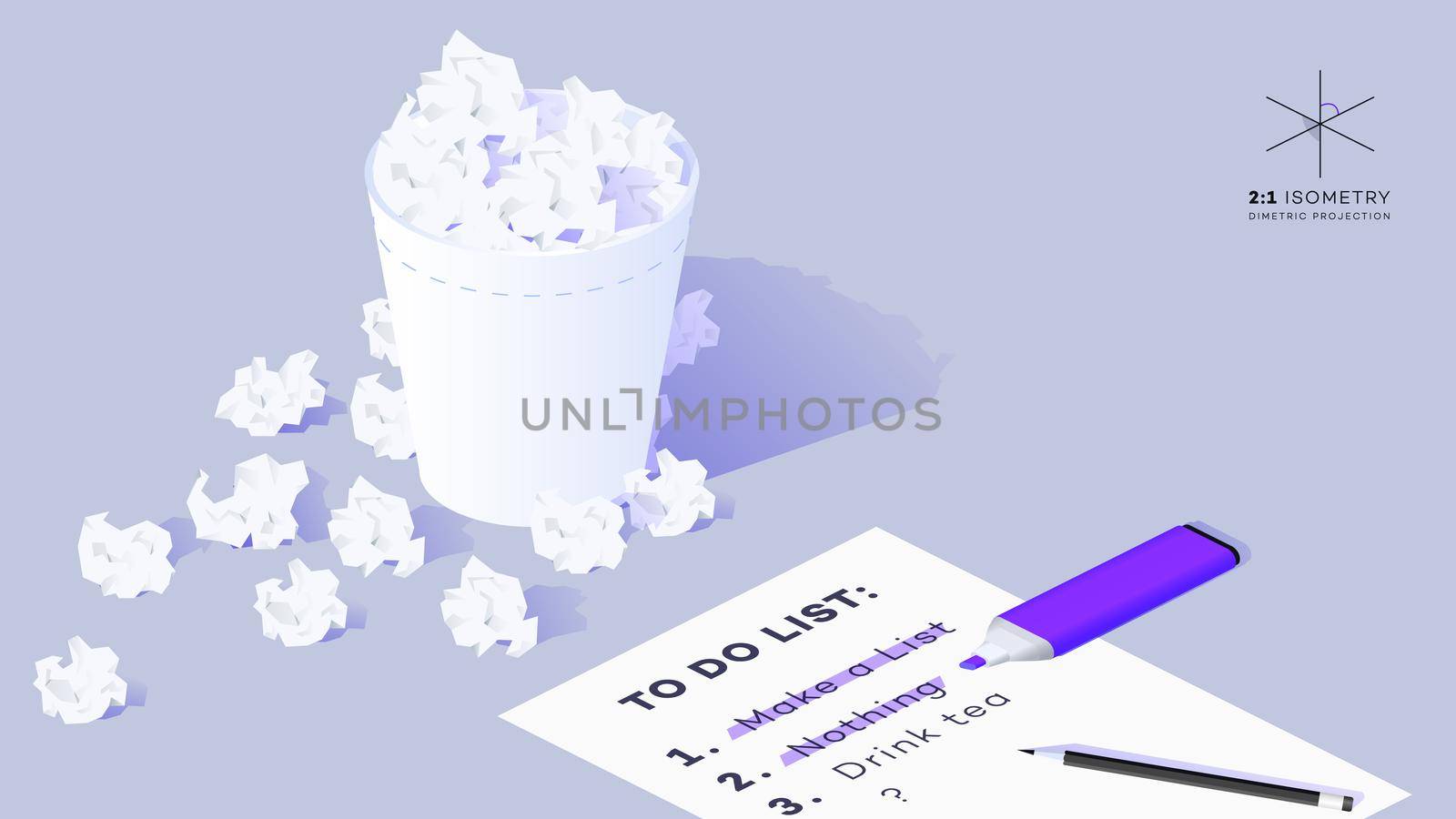 3d Isometric Empty Paper Sheet With With Filled To Do List. Conceptual Vector Illustration. Uncertain Looking For Ideas.