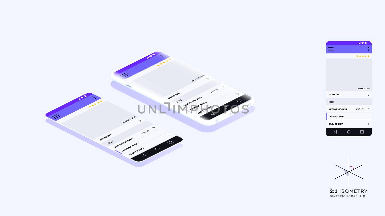 Trendy Isometric Vector Smartphone. Mobile App Showcase. Web Template Mockup With Isometric Mobile Phone.