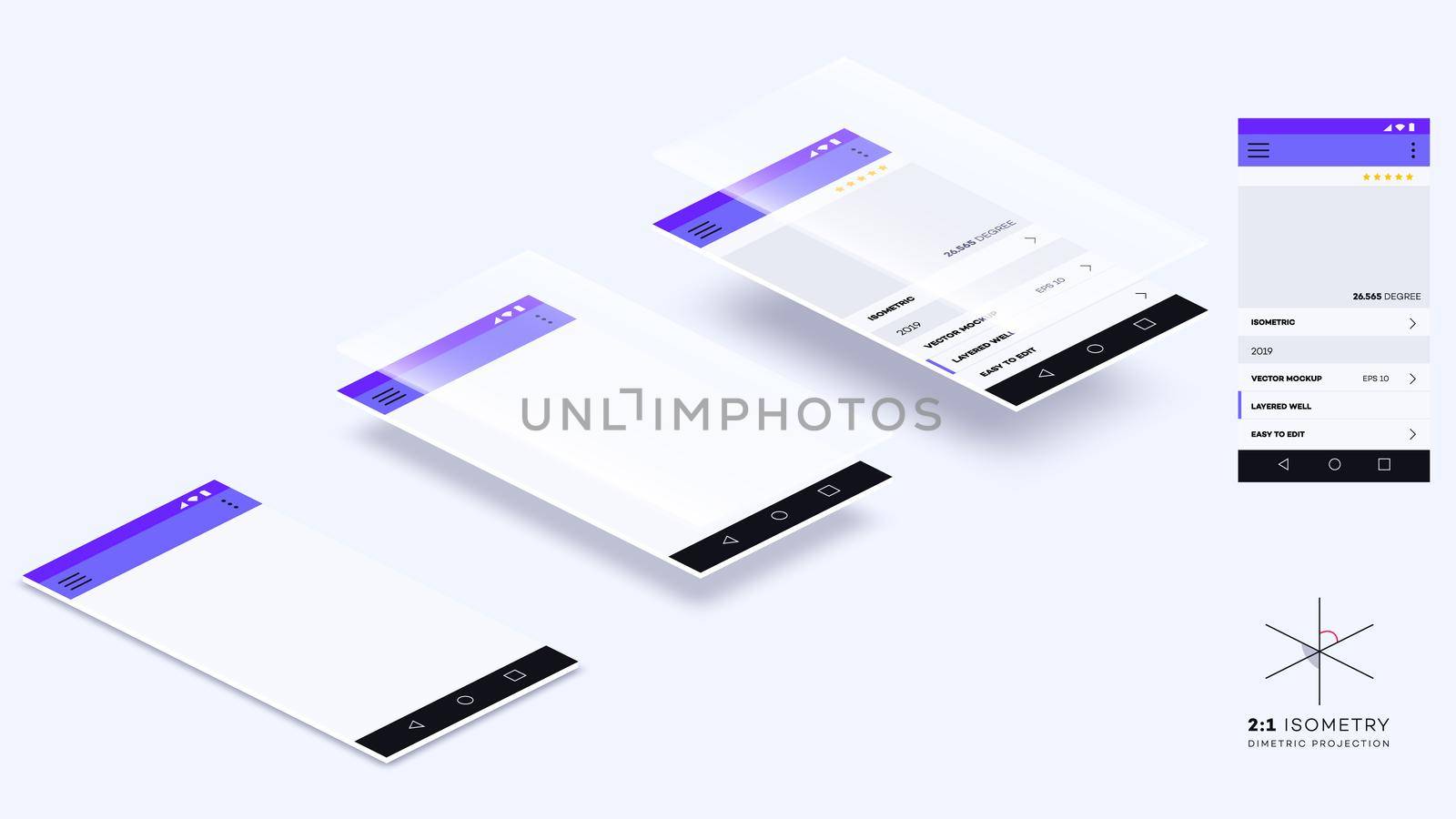 Empty Isometric Mobile App Pages. Vector Mockup For Mobile App Showcase.