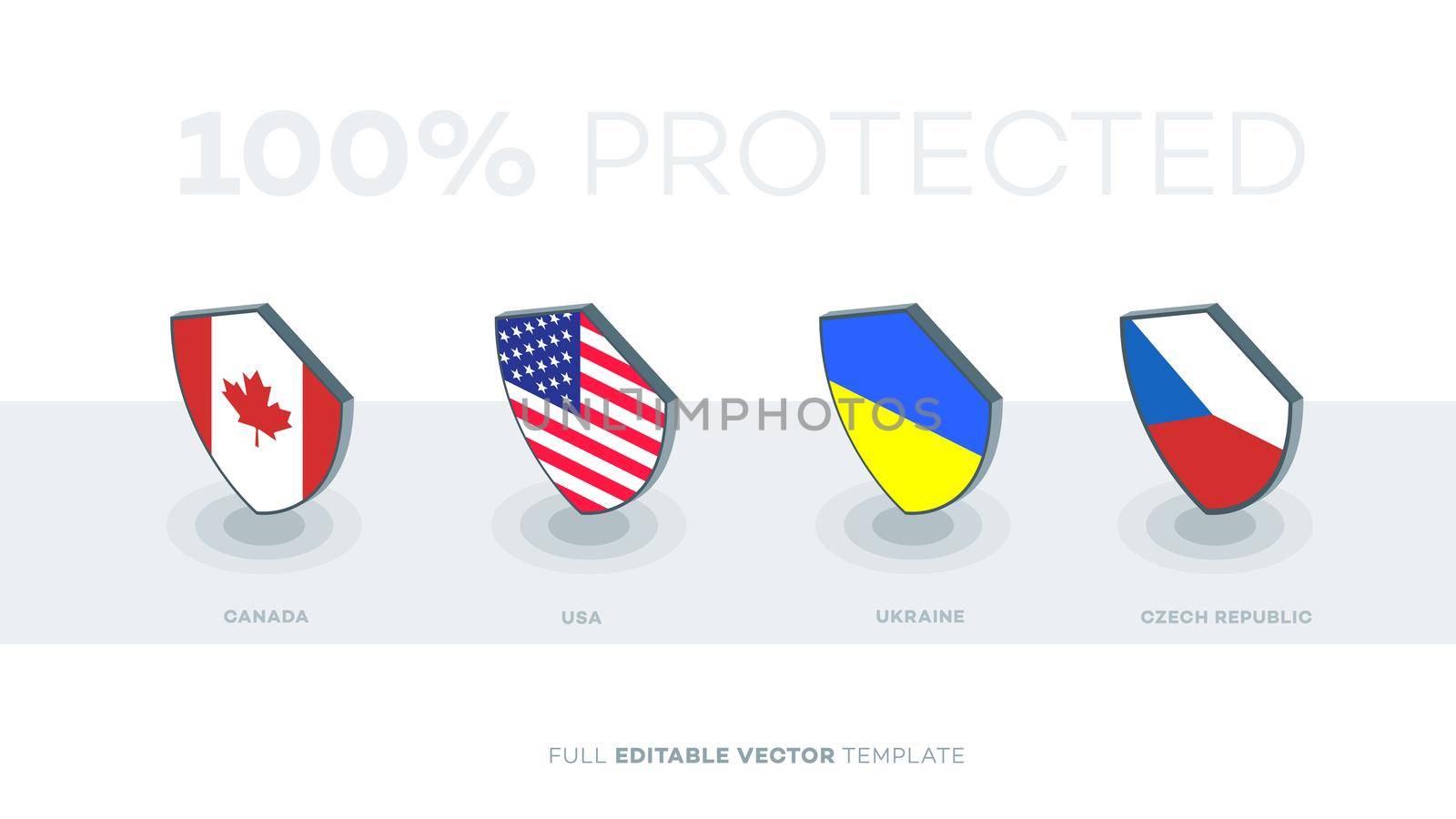 Abstract Vector Country Flag Shield. Canada, usa, ukraine czech republic