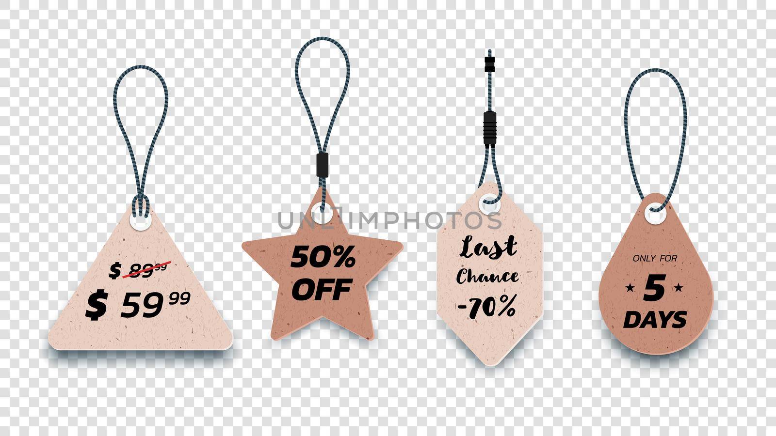 Realistic Carton Hanging Sale Tags. Set Of Isolated Vector Paper Sale Labels. Christmas Sale Tags. Vector Design Elements.