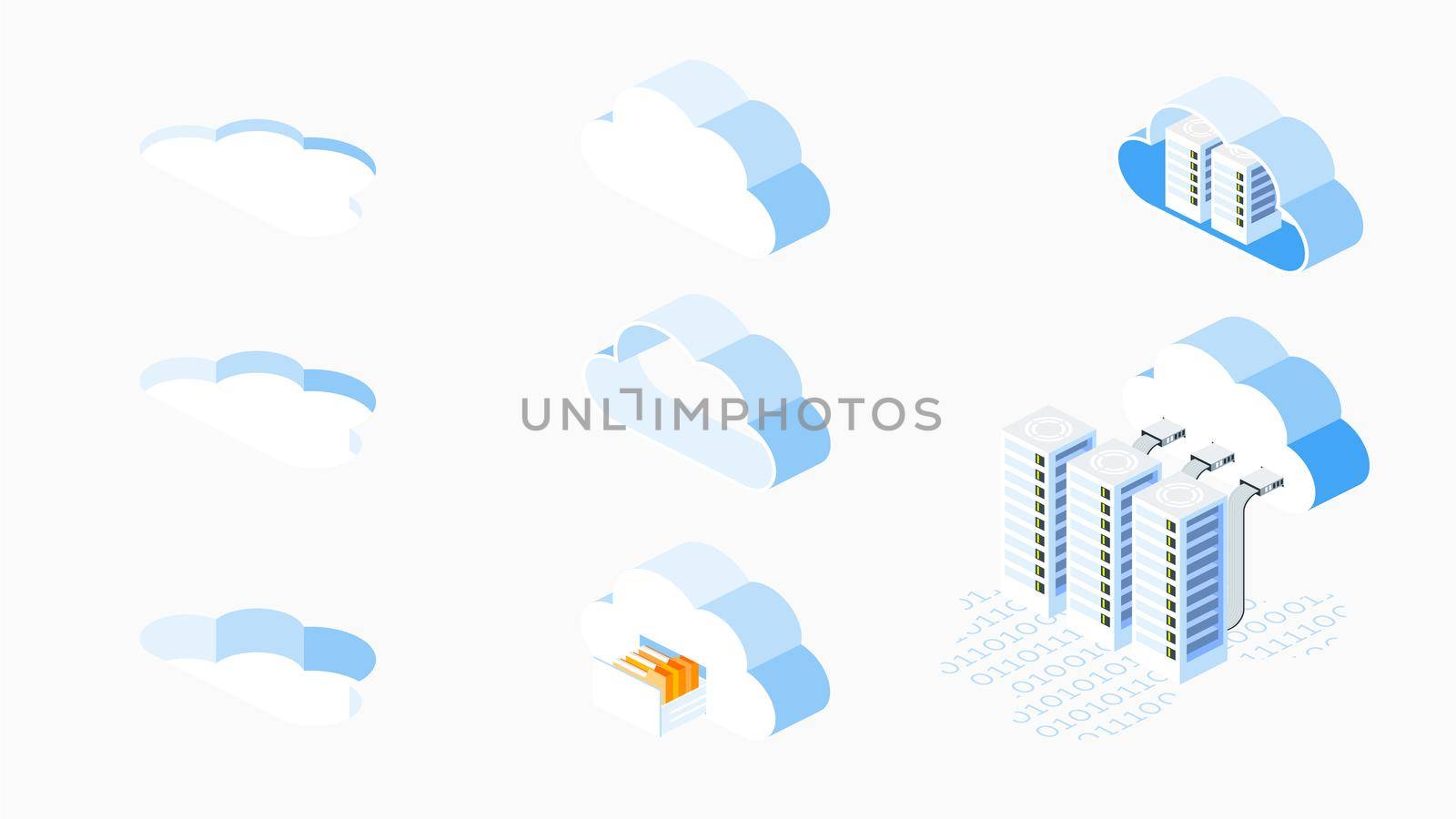 Isometric cloud icons. Web hosting concept. Global network technology.