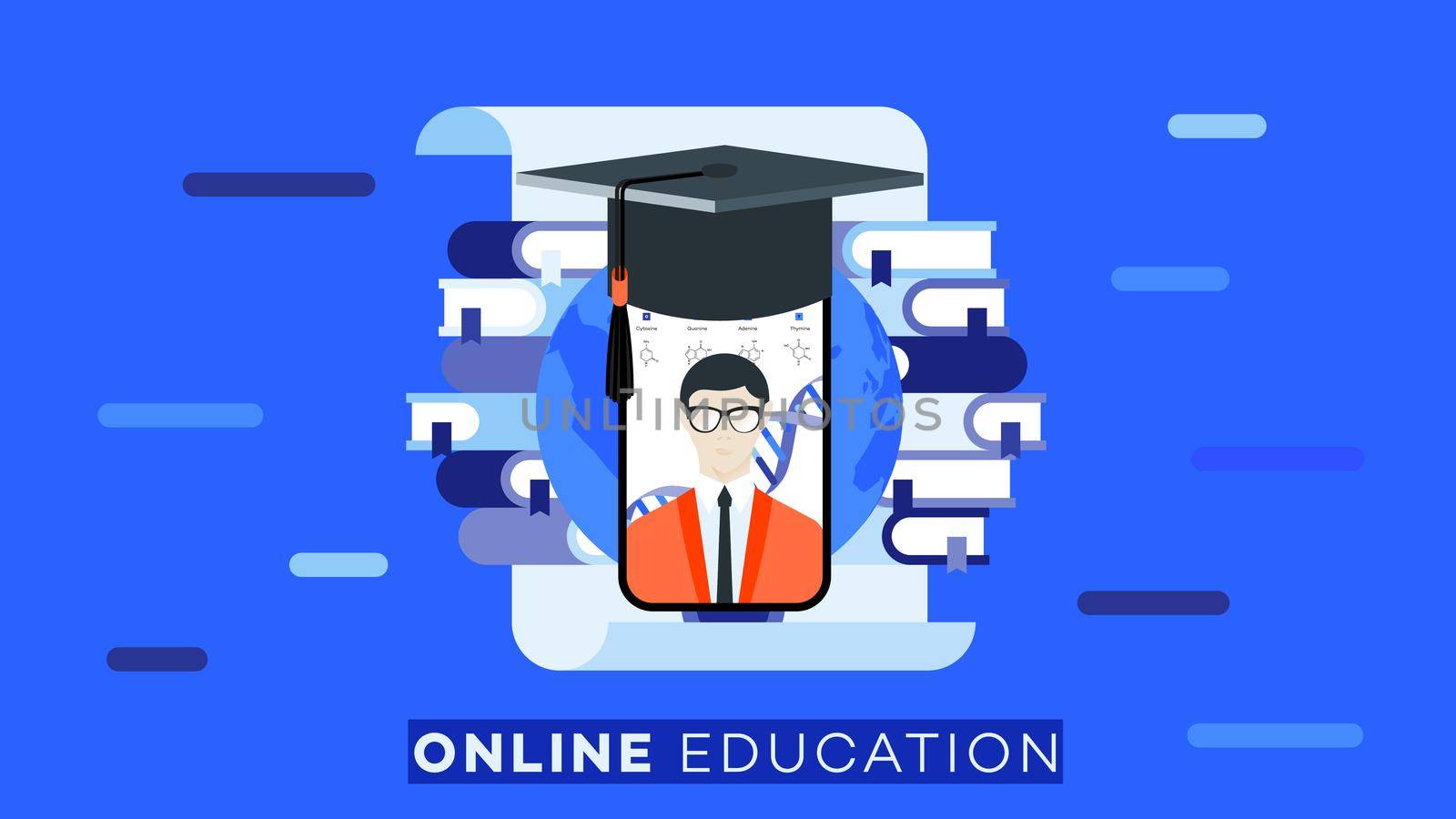 Conceptual e-learning flat vector ilustration. Distance education as solution for worldwide online learning.