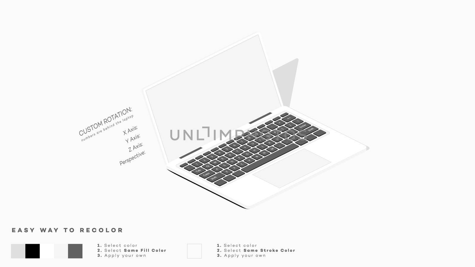 Realistic Isometric Laptop Mockup. by Yarkee