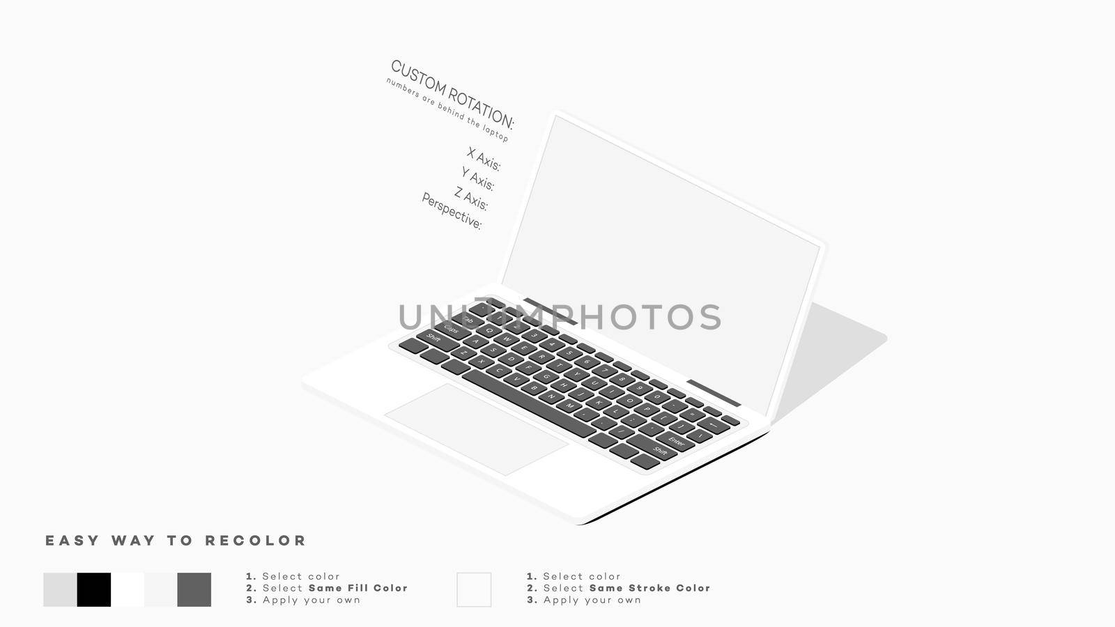 Realistic Isometric Laptop Mockup. Isolated Vector Illustration. Laptop Template For Your Modern Design. 2-1 Isometric Point View.