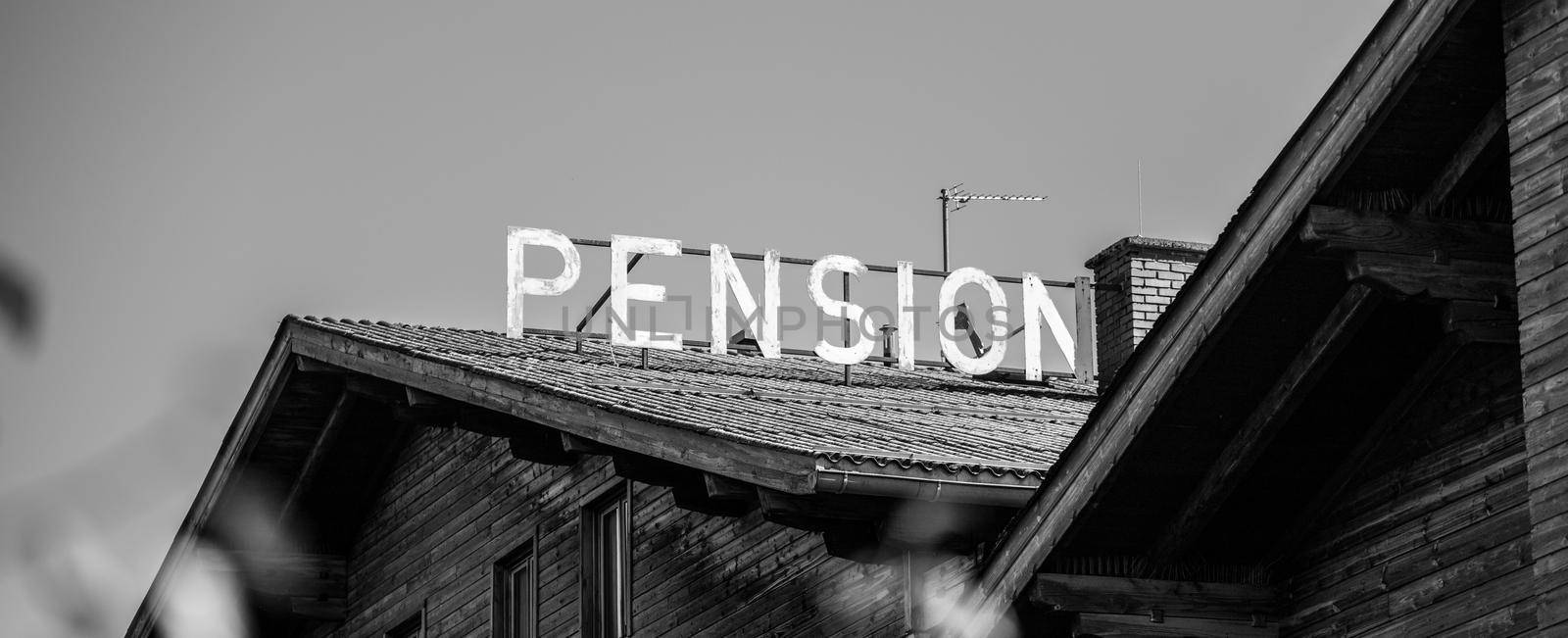 House with text "pension", abandoned hotel / motel in austria / germany