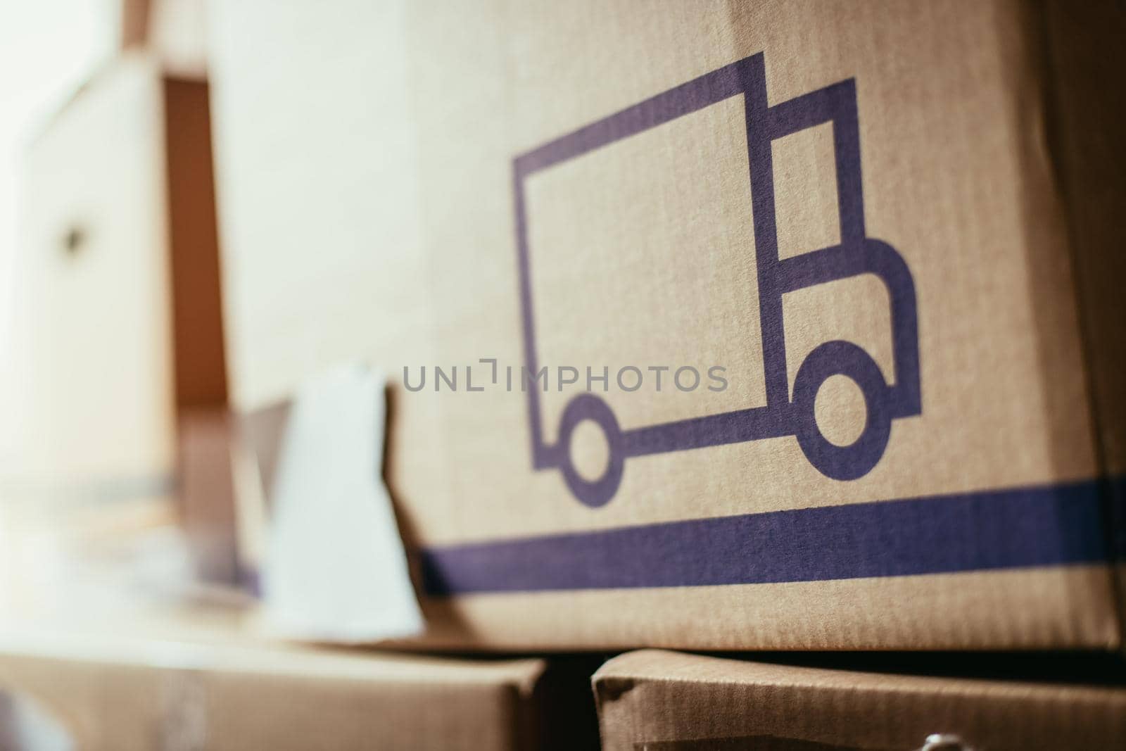 Move. Cardboard, boxes and stuff for moving into a new home