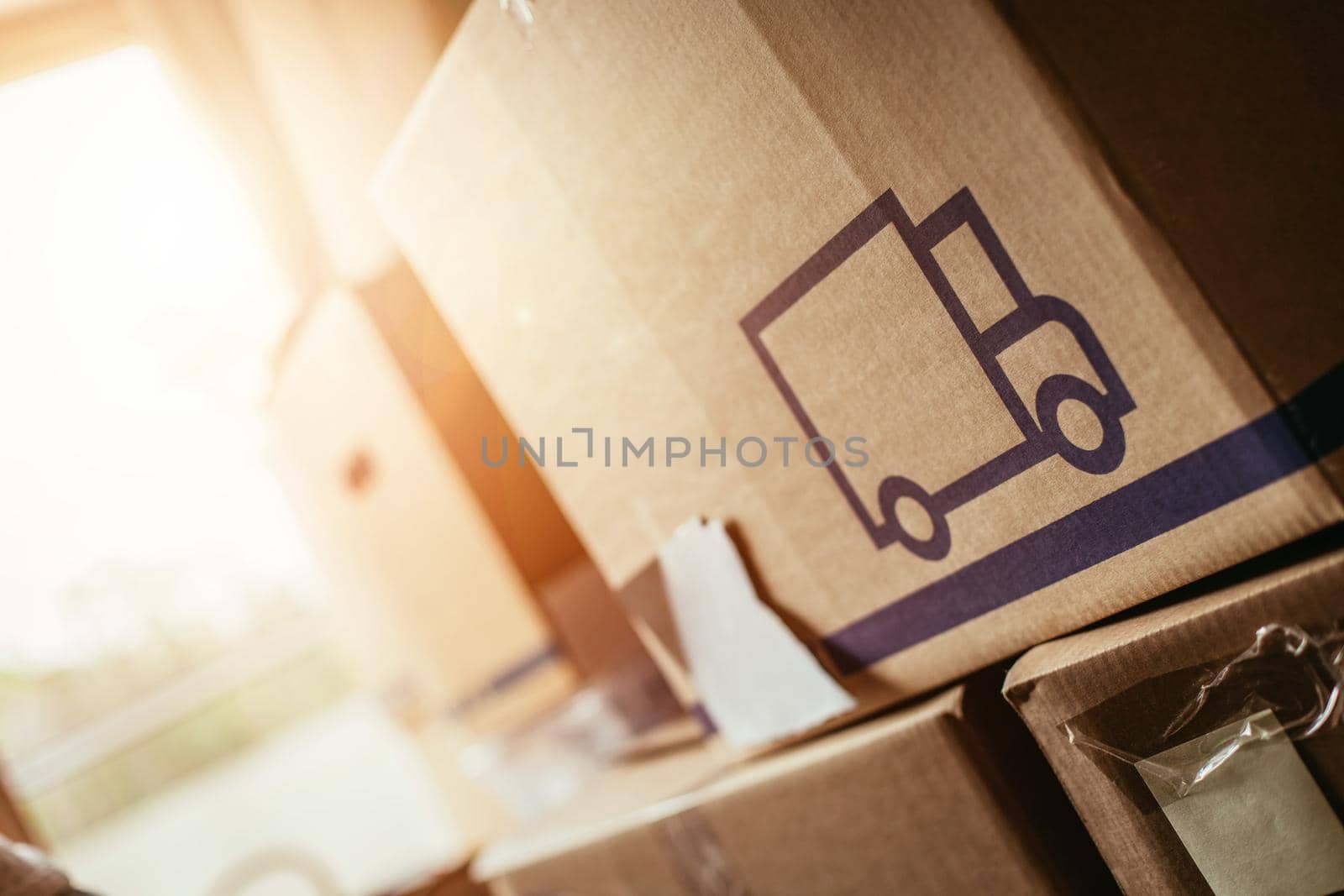 Move. Cardboard, boxes and stuff for moving into a new home