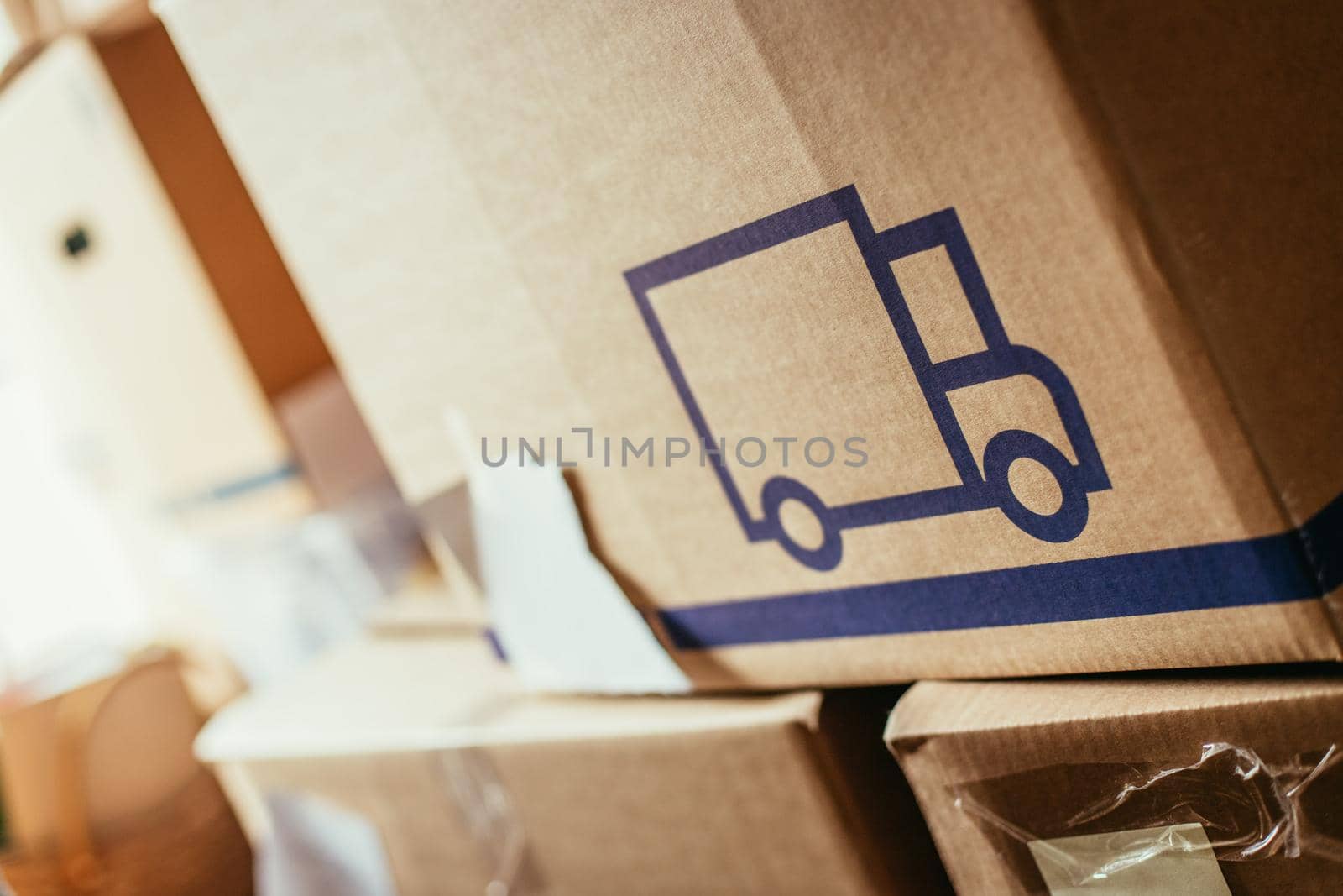 Move. Cardboard, boxes and stuff for moving into a new home