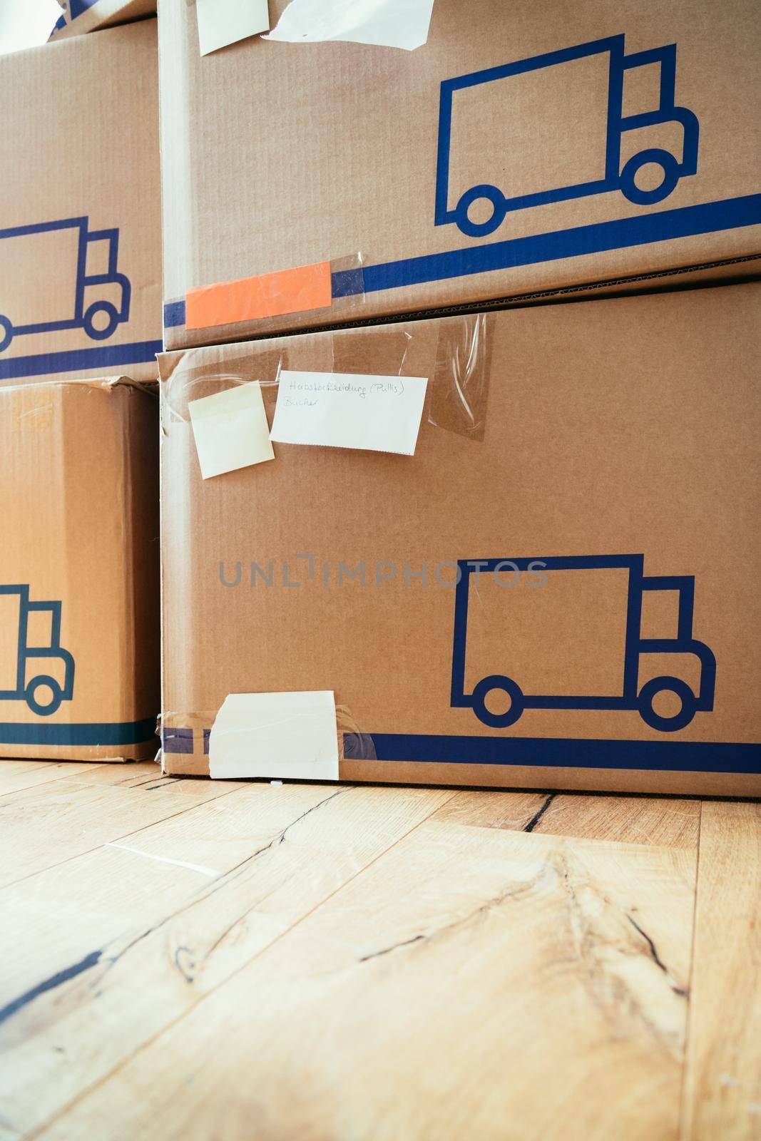 Move. Cardboard, boxes and stuff for moving into a new home