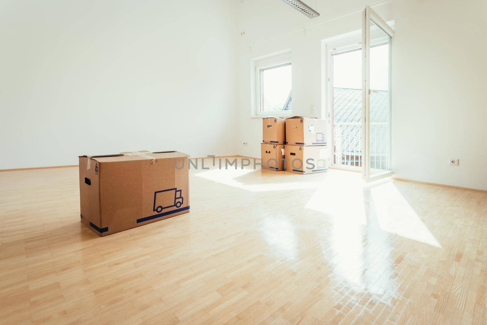 Move. Cardboard, boxes and stuff for moving into a new home