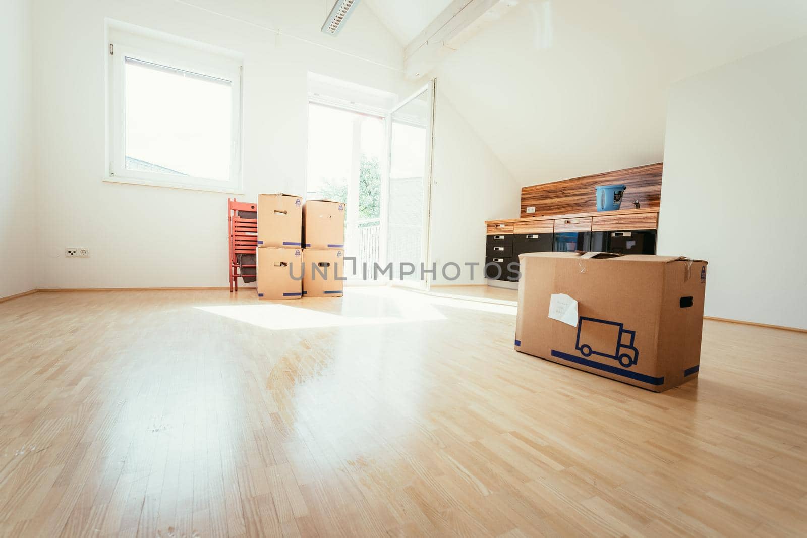 Move. Cardboard, boxes and stuff for moving into a new home