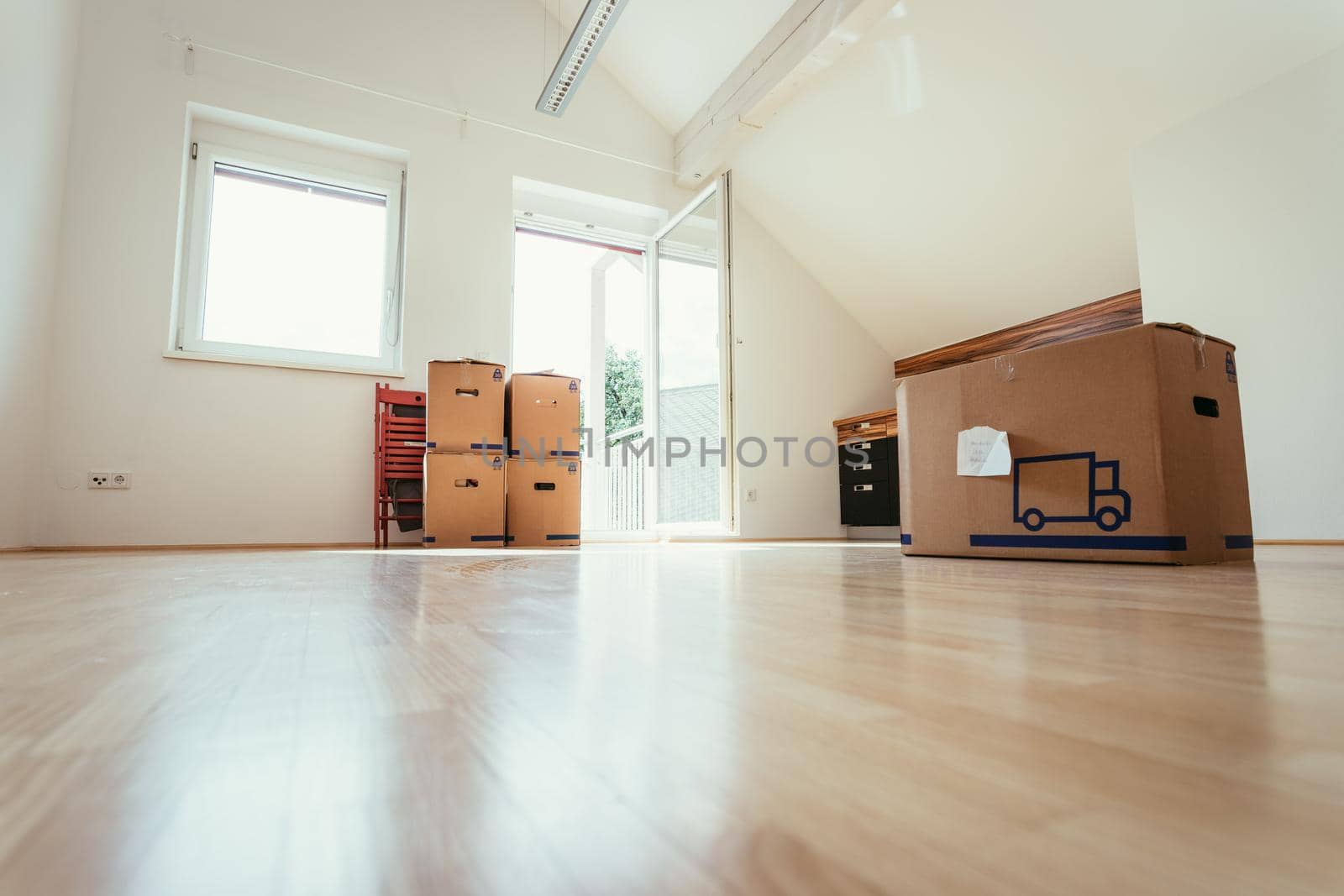 Move. Cardboard, boxes and stuff for moving into a new home