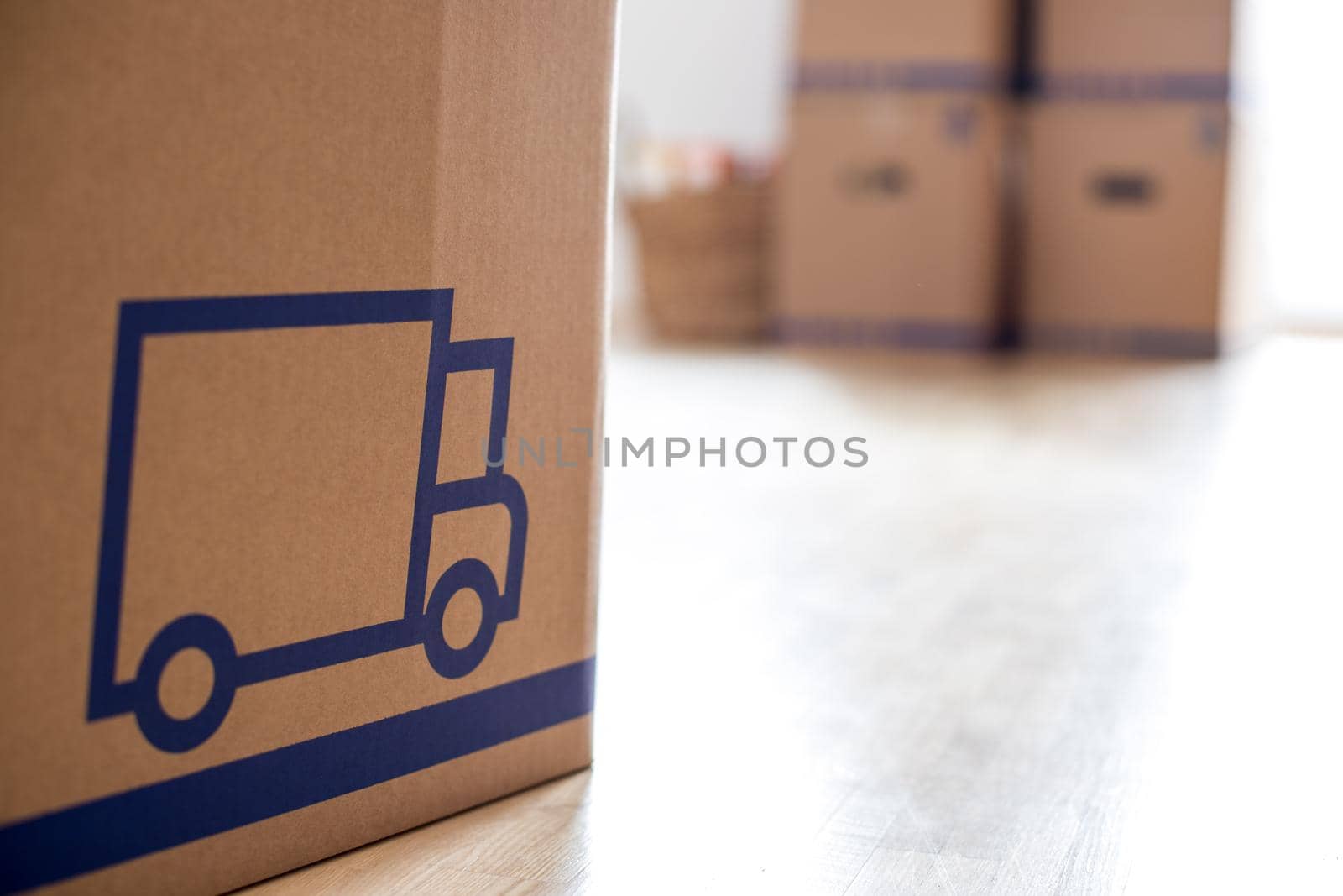 Move. Cardboard, boxes and stuff for moving into a new home
