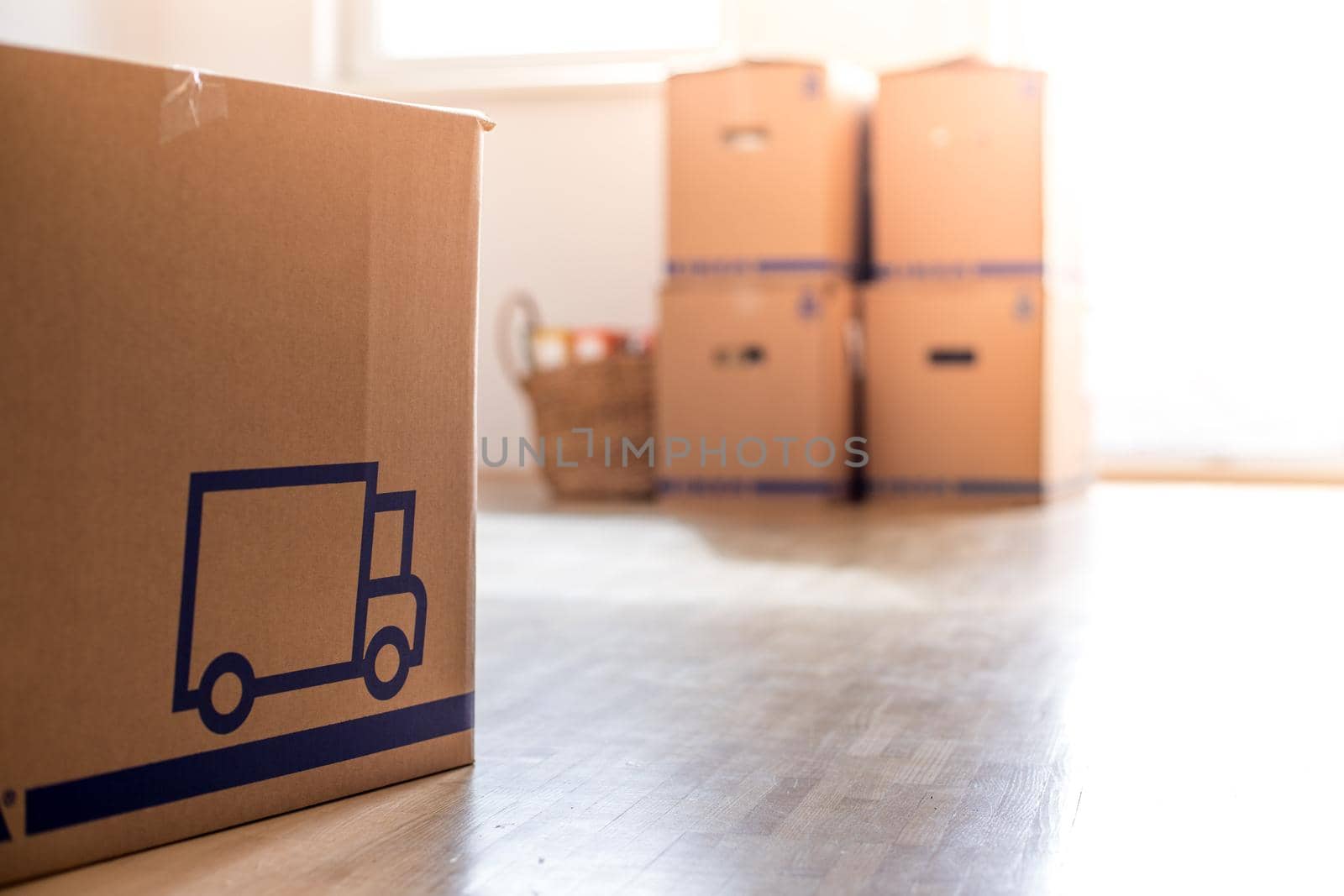 Move. Cardboard, boxes and stuff for moving into a new home
