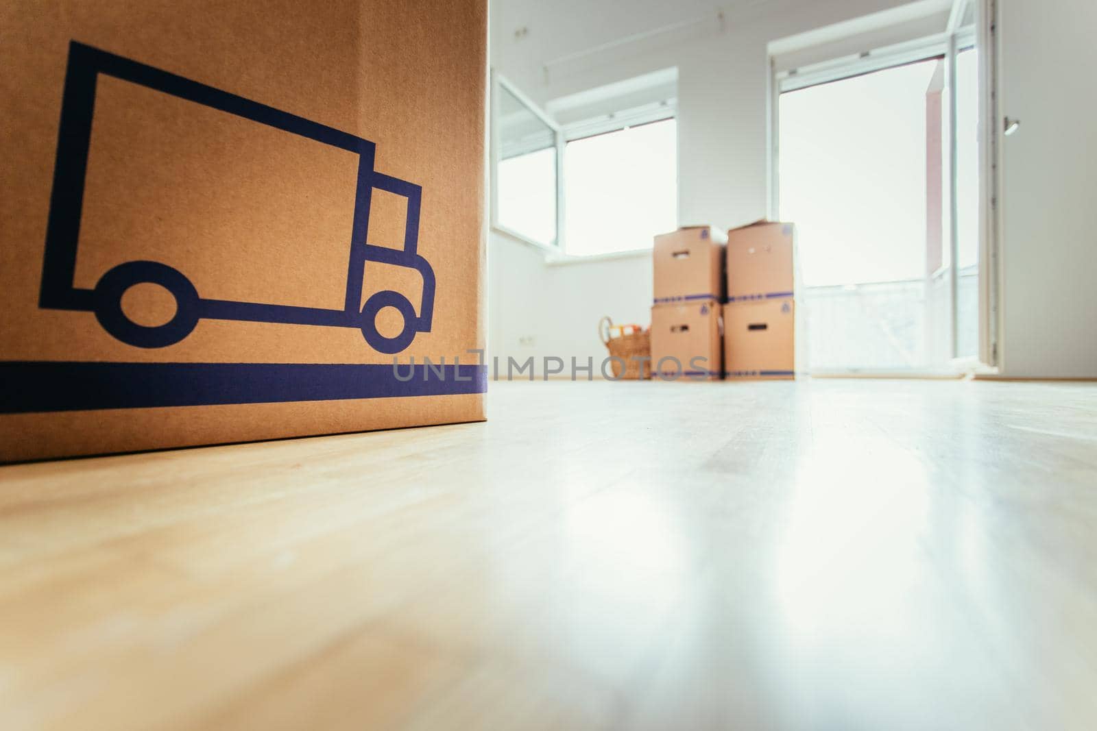 Move. Cardboard, boxes and stuff for moving into a new home