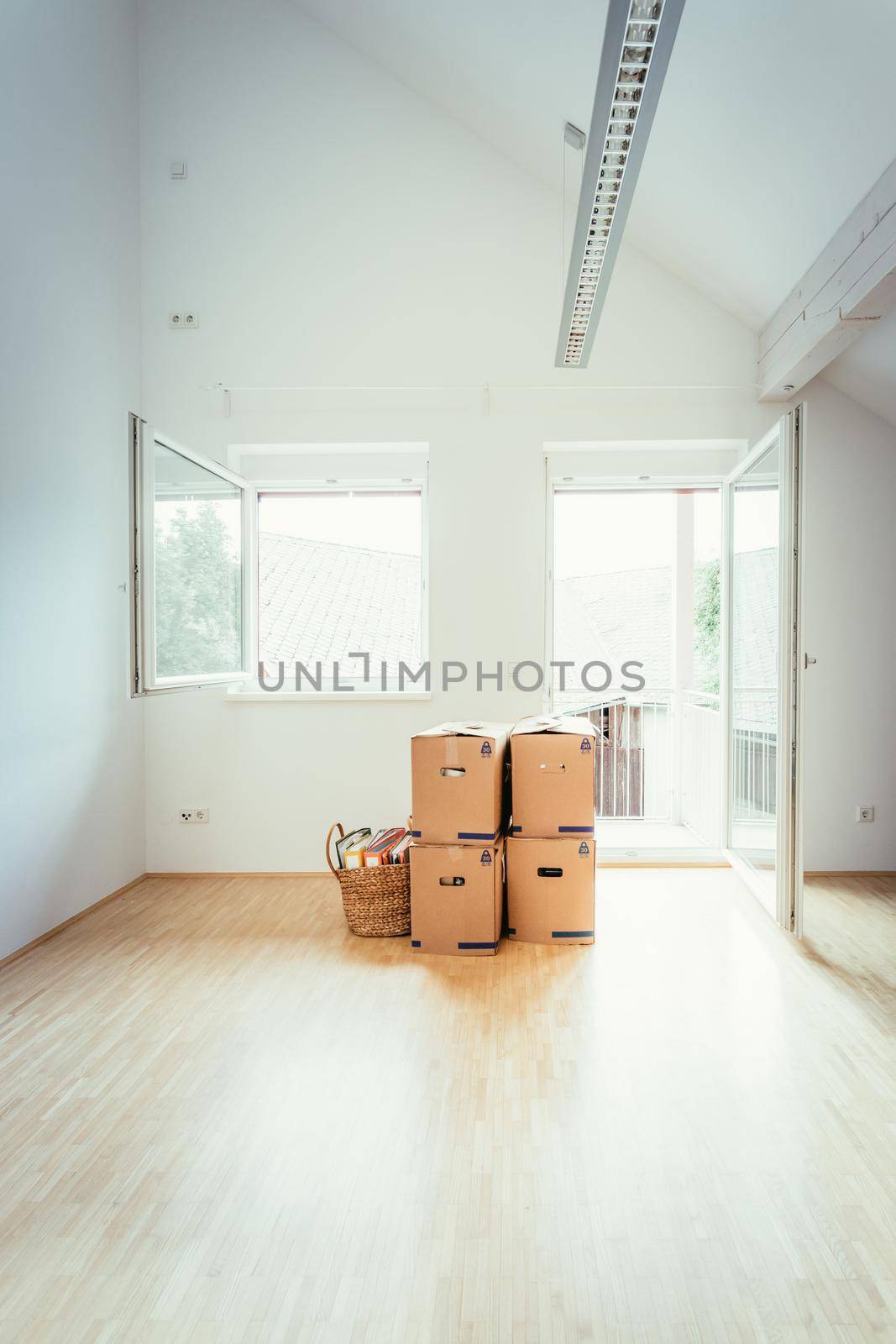 Move. Cardboard, boxes and stuff for moving into a new home