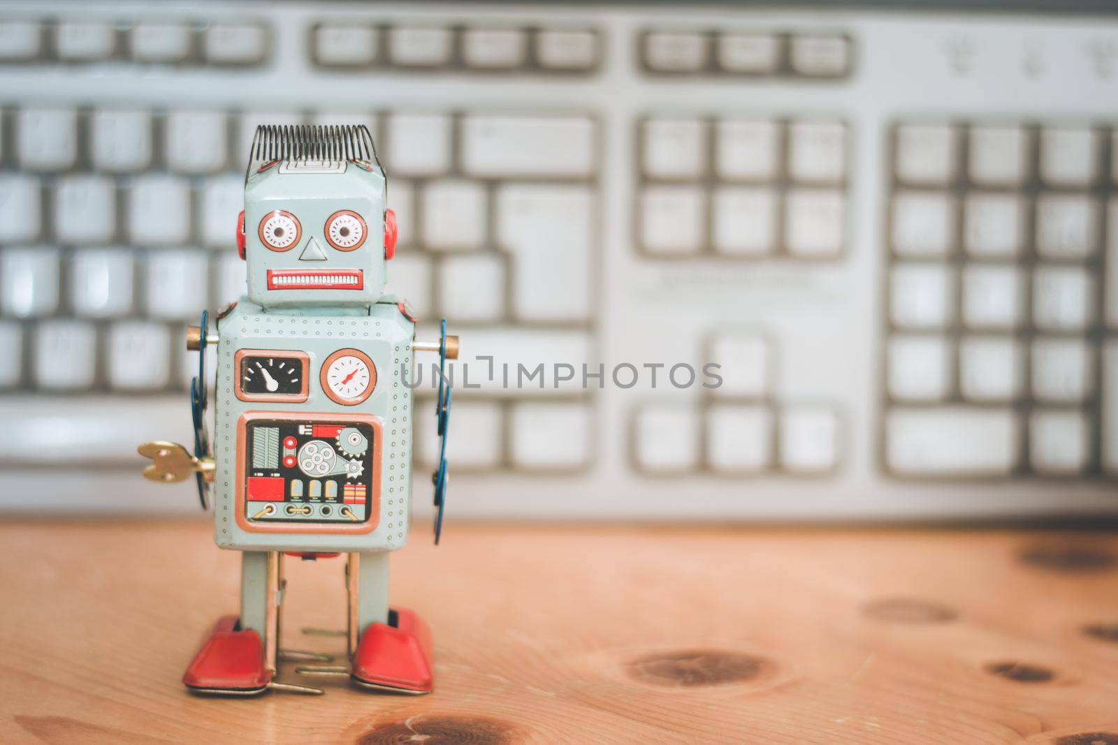 Symbol for a chatbot or social bot and algorithms, program code in the background