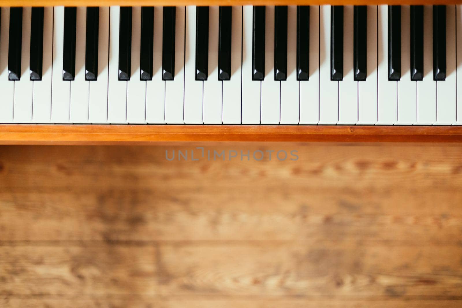 Vintage wooden piano keys with text space