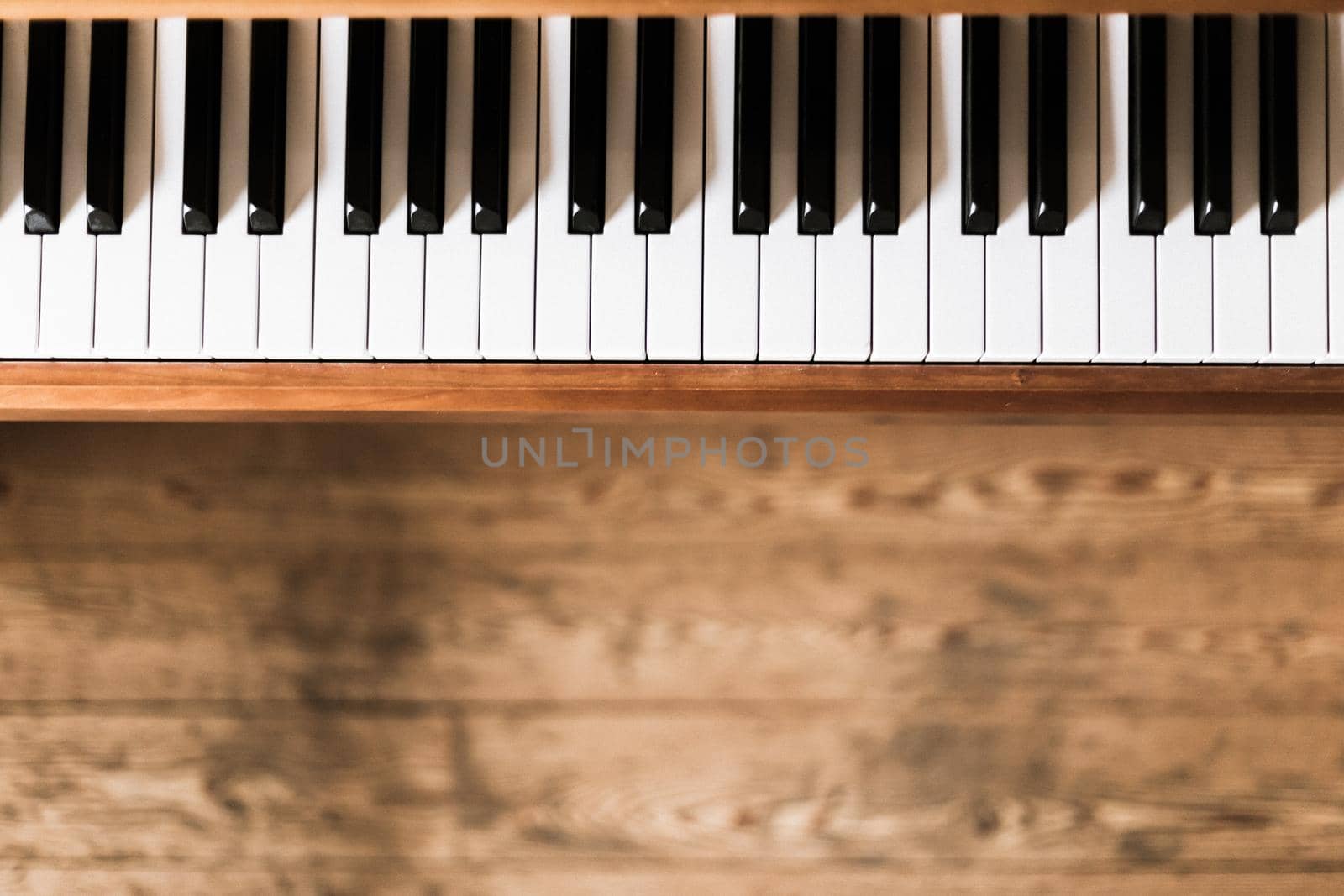 Vintage wooden piano keys with text space