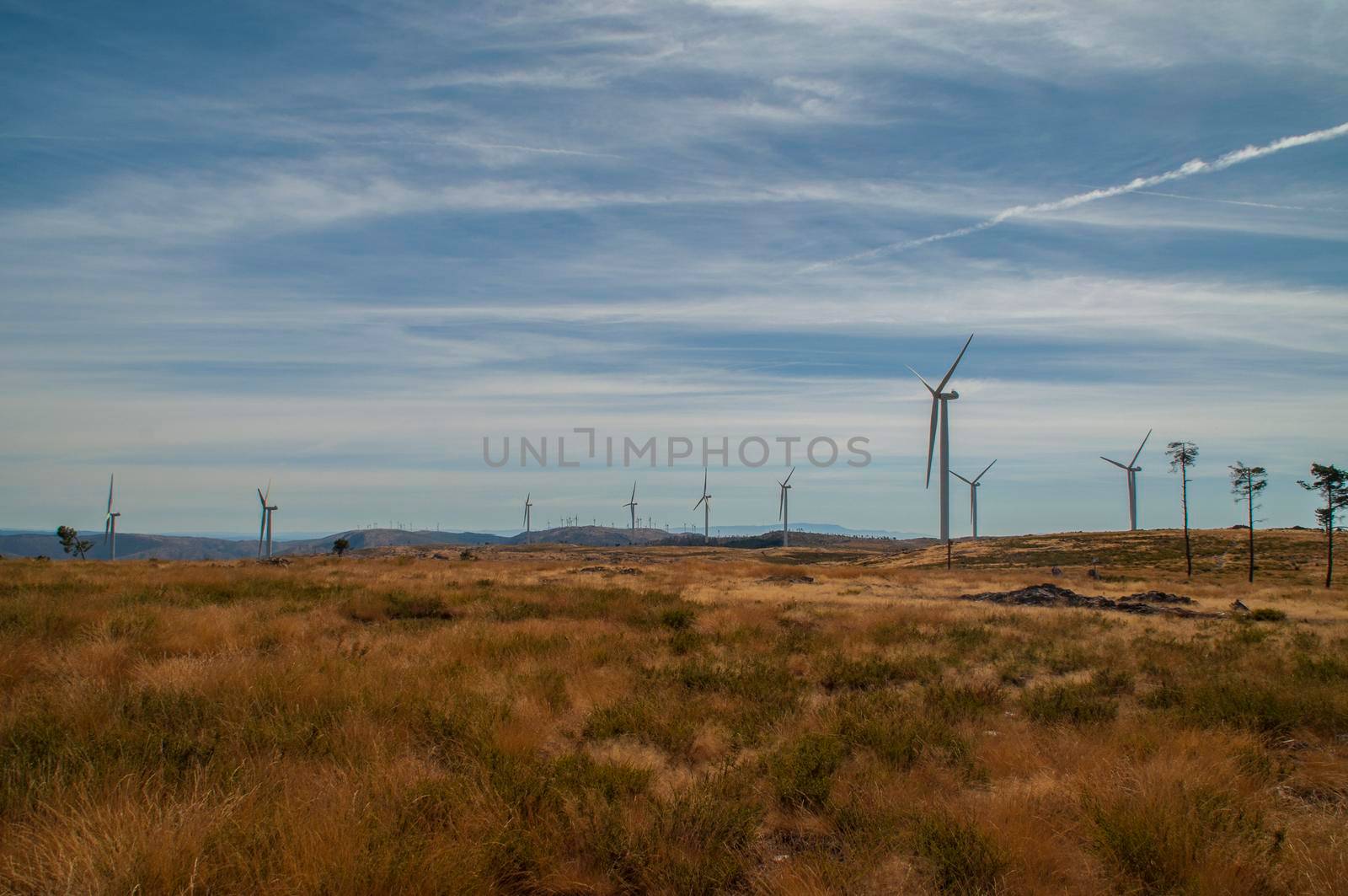 Windmills in the mountains near Arouca, Portugal.