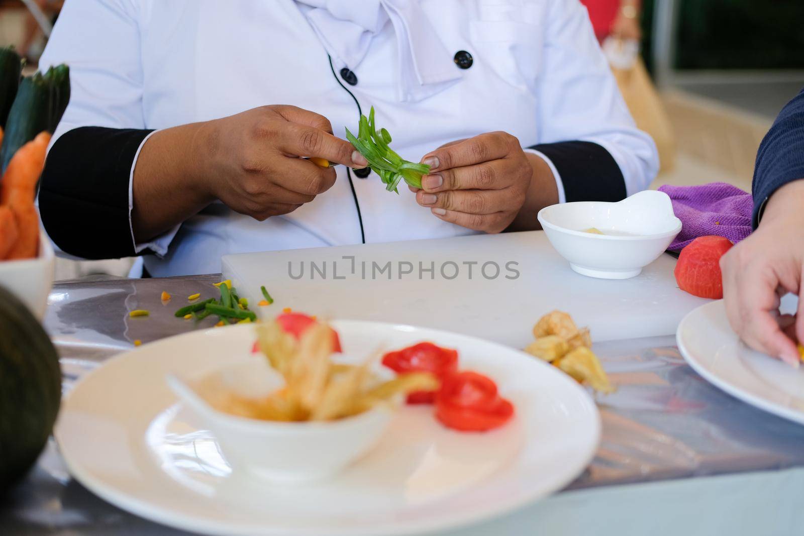 fruit vegetable carving. food decoration artwork in 'Thailand