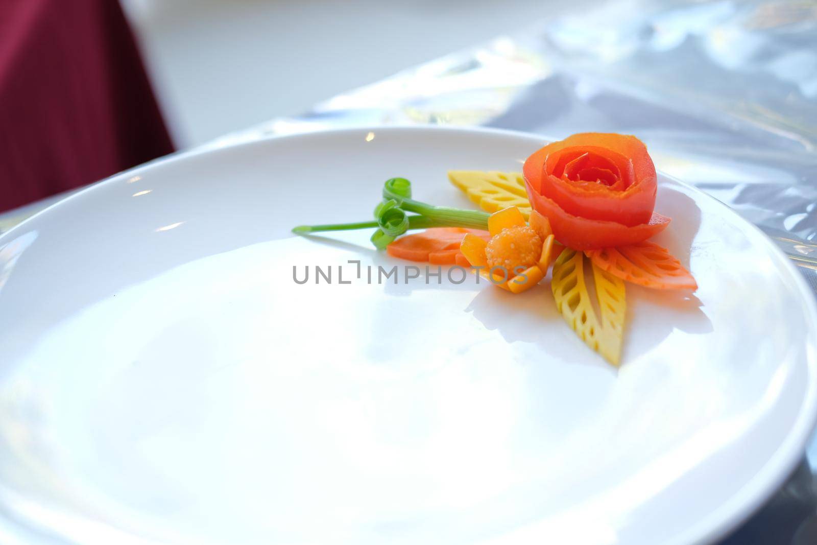 fruit vegetable carving. food decoration artwork in 'Thailand