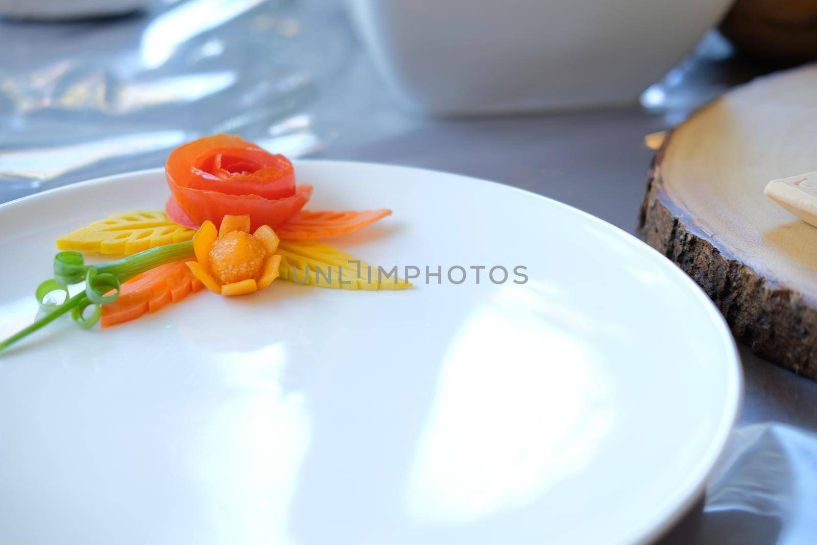 fruit vegetable carving. food decoration artwork in 'Thailand