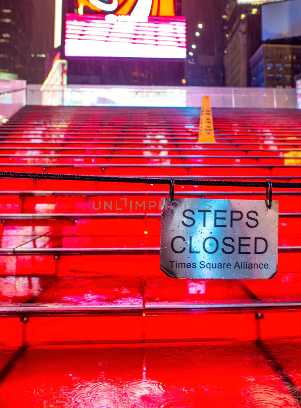 NEW YORK CITY - JUNE 11, 2013: Empty stairs of Duffy Square at night, famous tourist attraction.