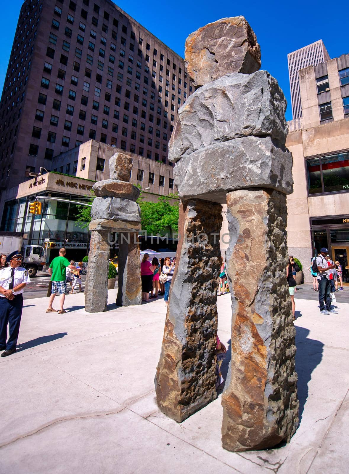 NEW YORK CITY - JUNE 11, 2013: Stone monument along a major city avenue.