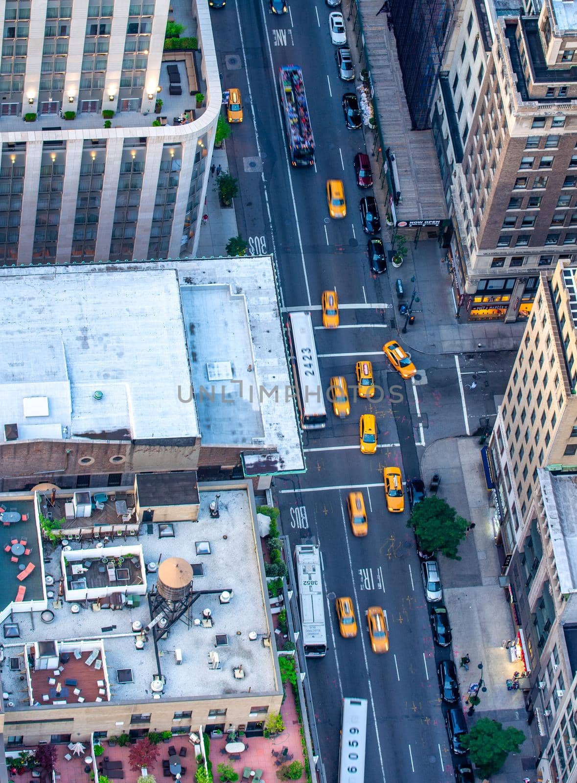 NEW YORK CITY - JUNE 11, 2013: Aerial overhead view of Manhattan skyscrapers.
