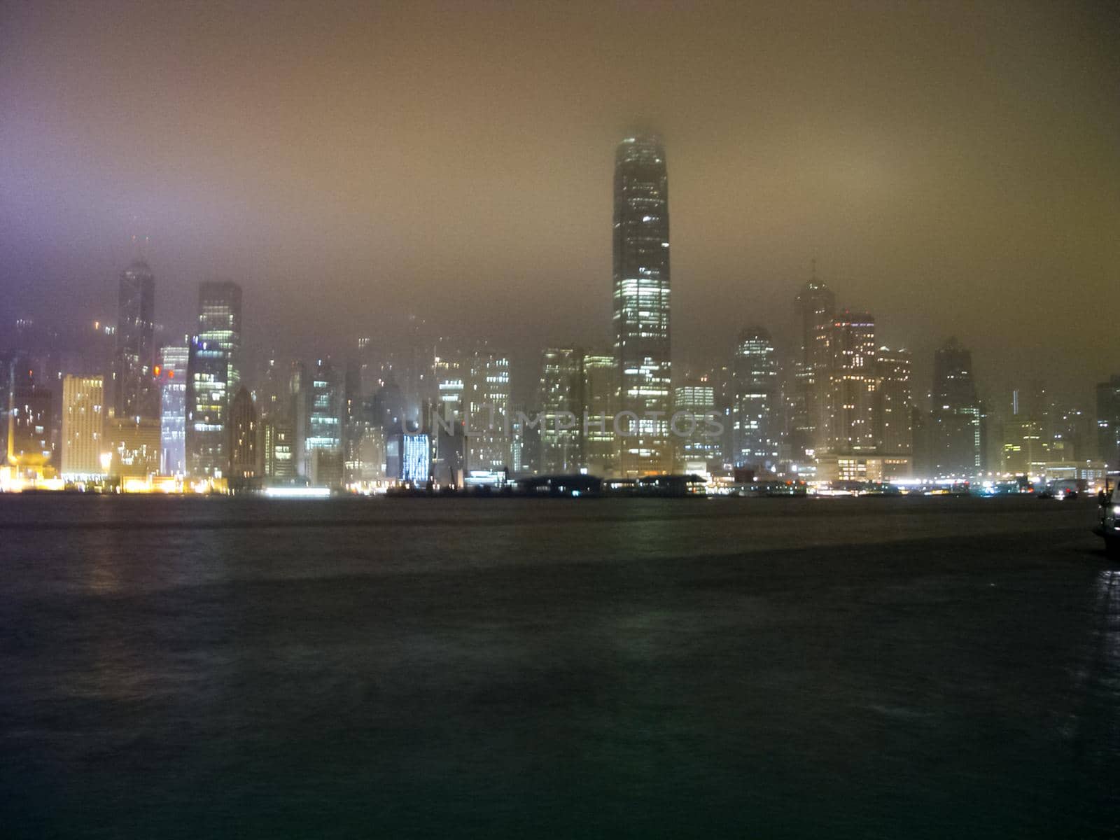 Night metropolis in lights. Hong Kong at night.
