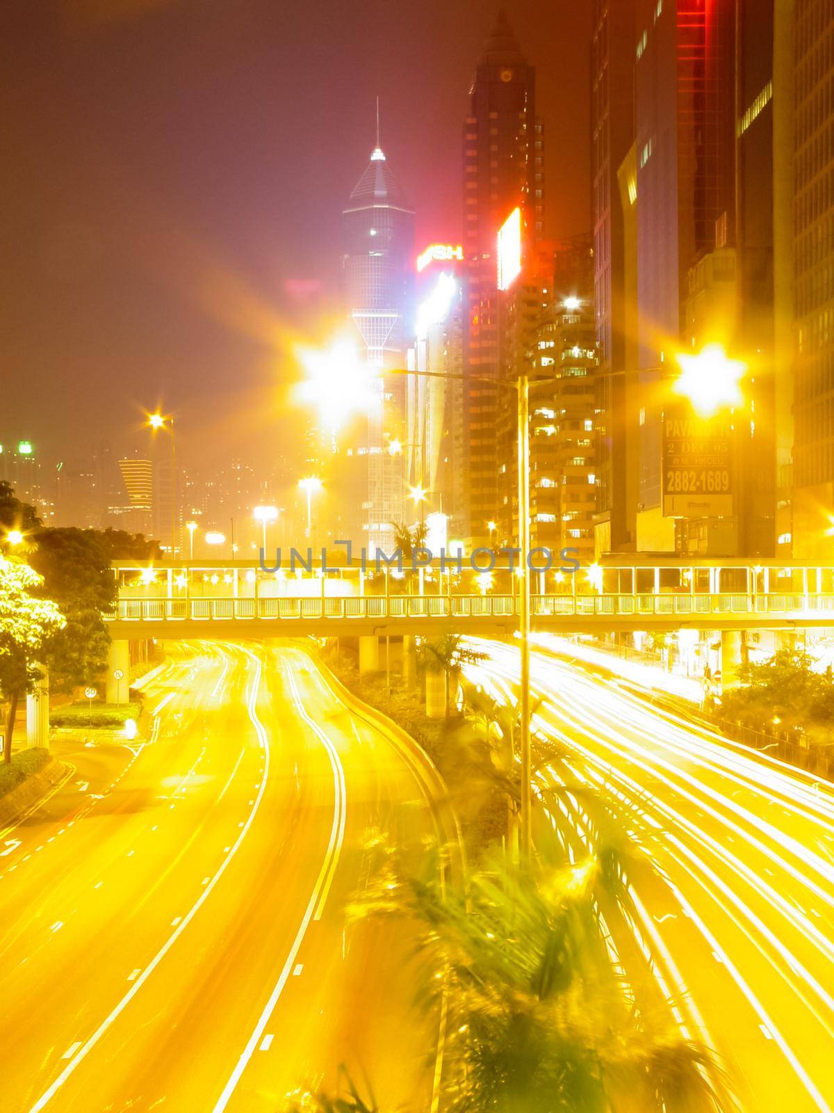 Streets of Hong Kong night. Night lights of the city of Hong Kong.