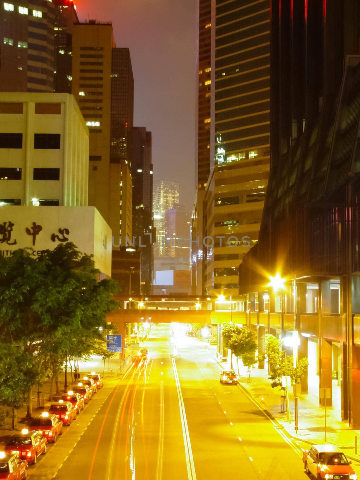 Hong Kong, China - June 14, 2019: Streets of Hong Kong night. Night lights of the city of Hong Kong.