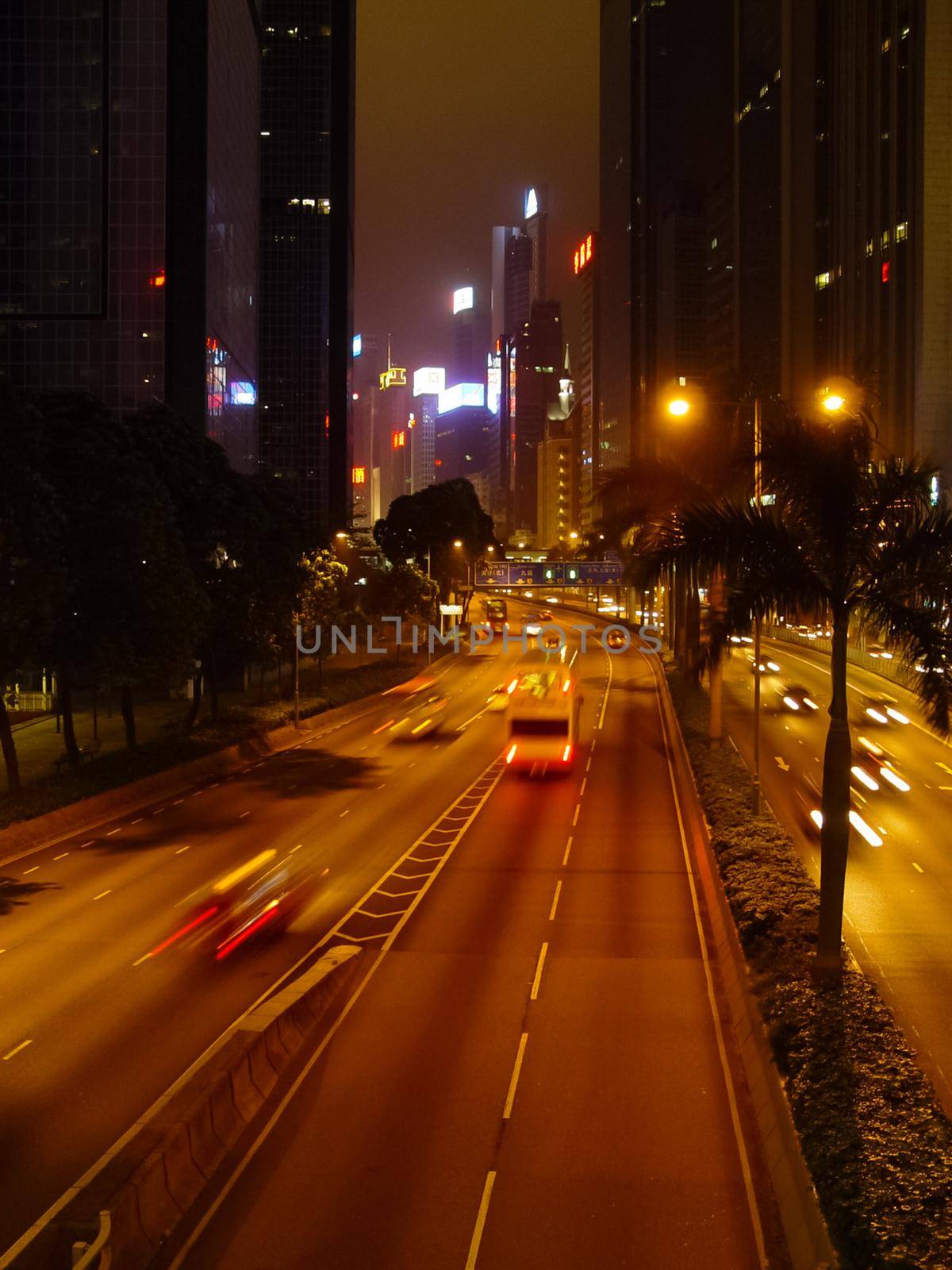 Hong Kong, China - June 14, 2019: Streets of Hong Kong night. Night lights of the city of Hong Kong.