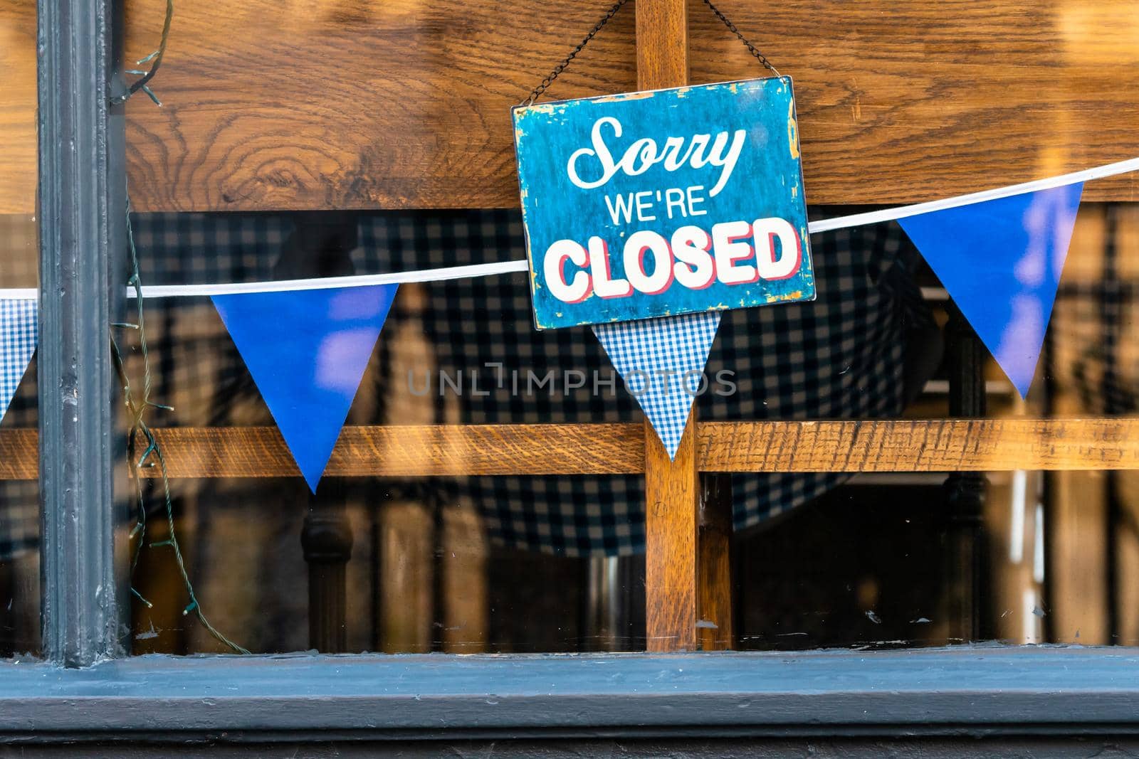 Sorry we are closed sign outside a restaurant during lockdown caused by covid-19 pandemic, Cambridge, UK