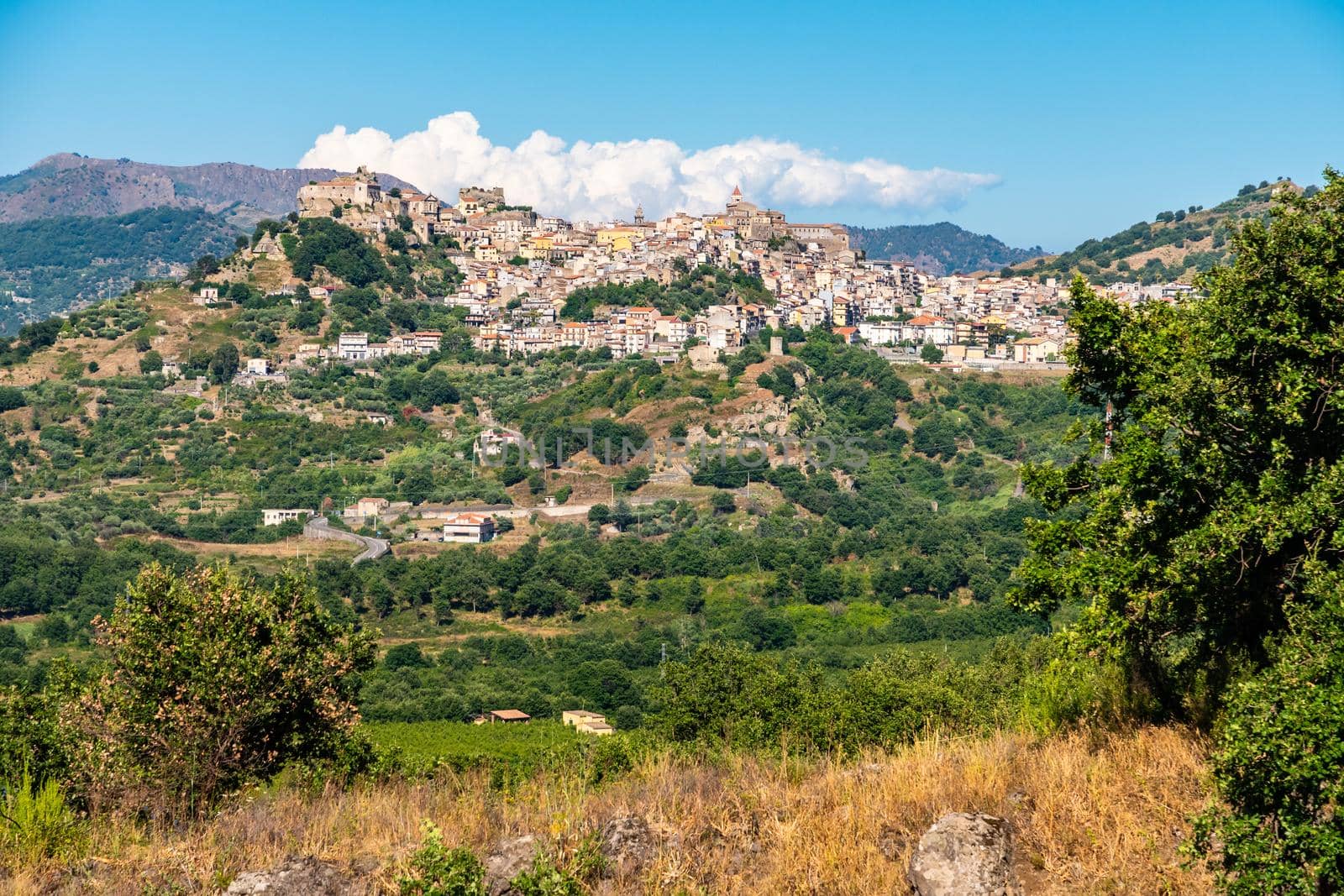 Panoramic view of Castiglione di Sicilia in a sunny summer day, Italy by mauricallari
