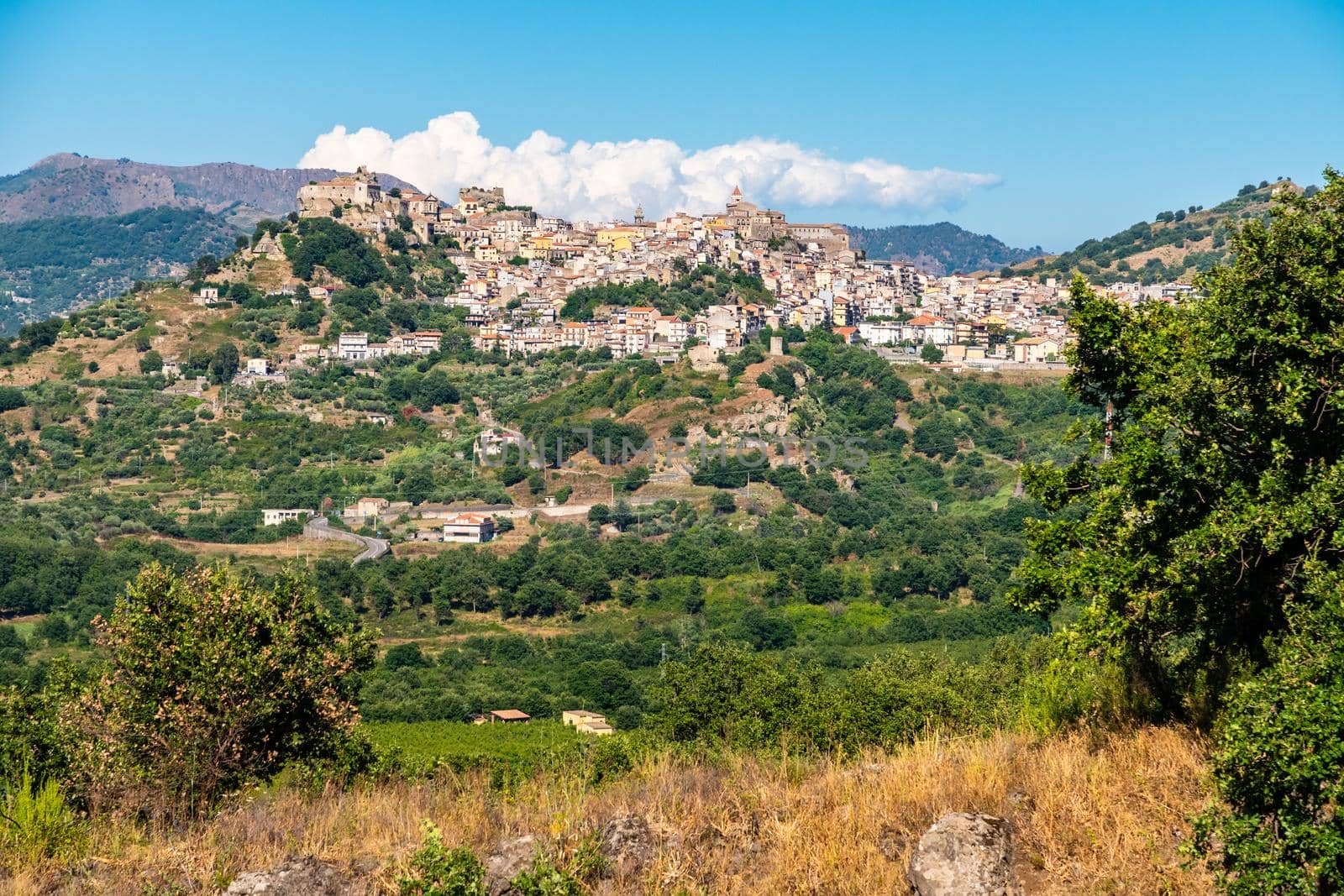 Panoramic view of Castiglione di Sicilia from Cuba di Santa Domenica, Italy