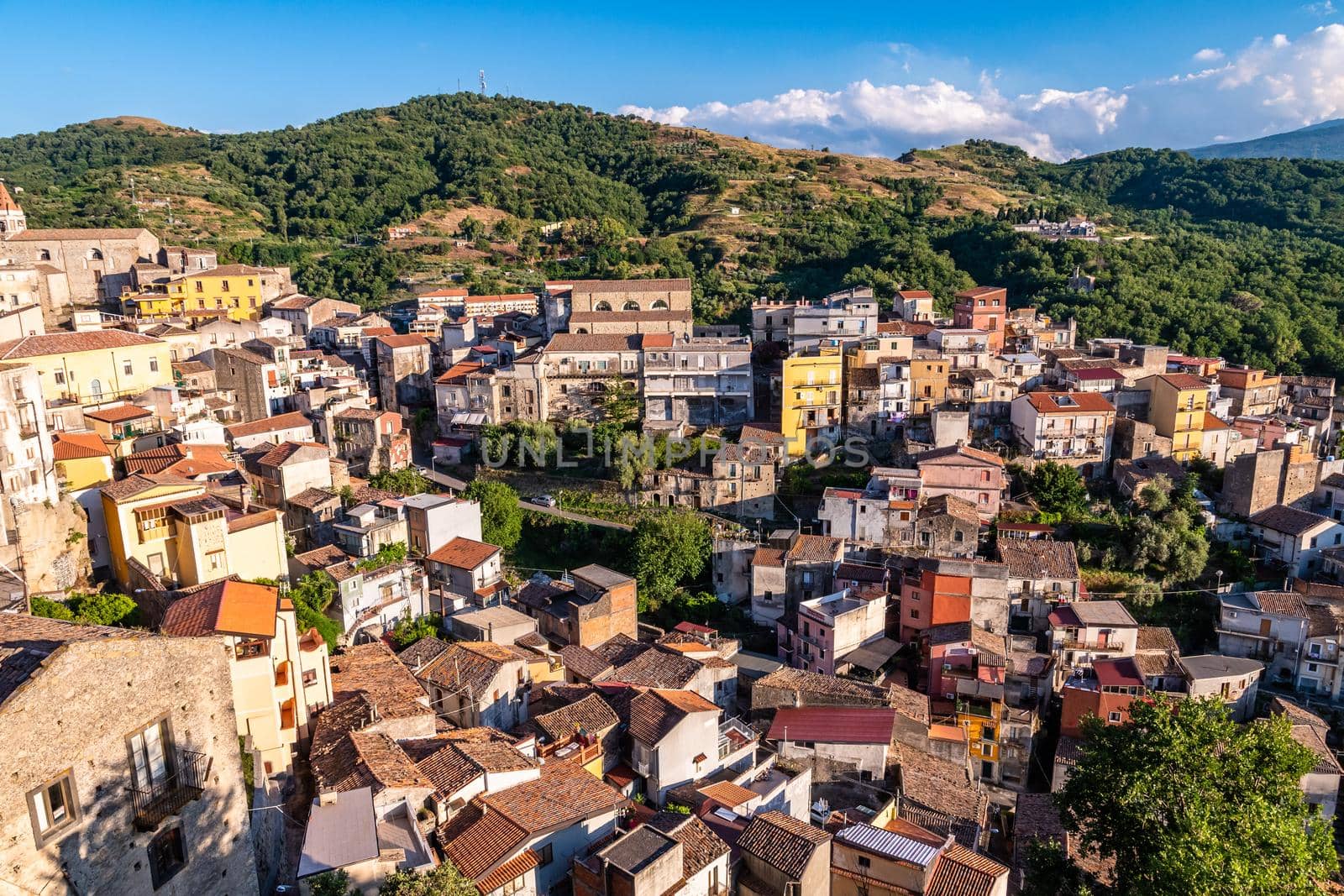 Panoramic view of Castiglione di Sicilia from above, Italy