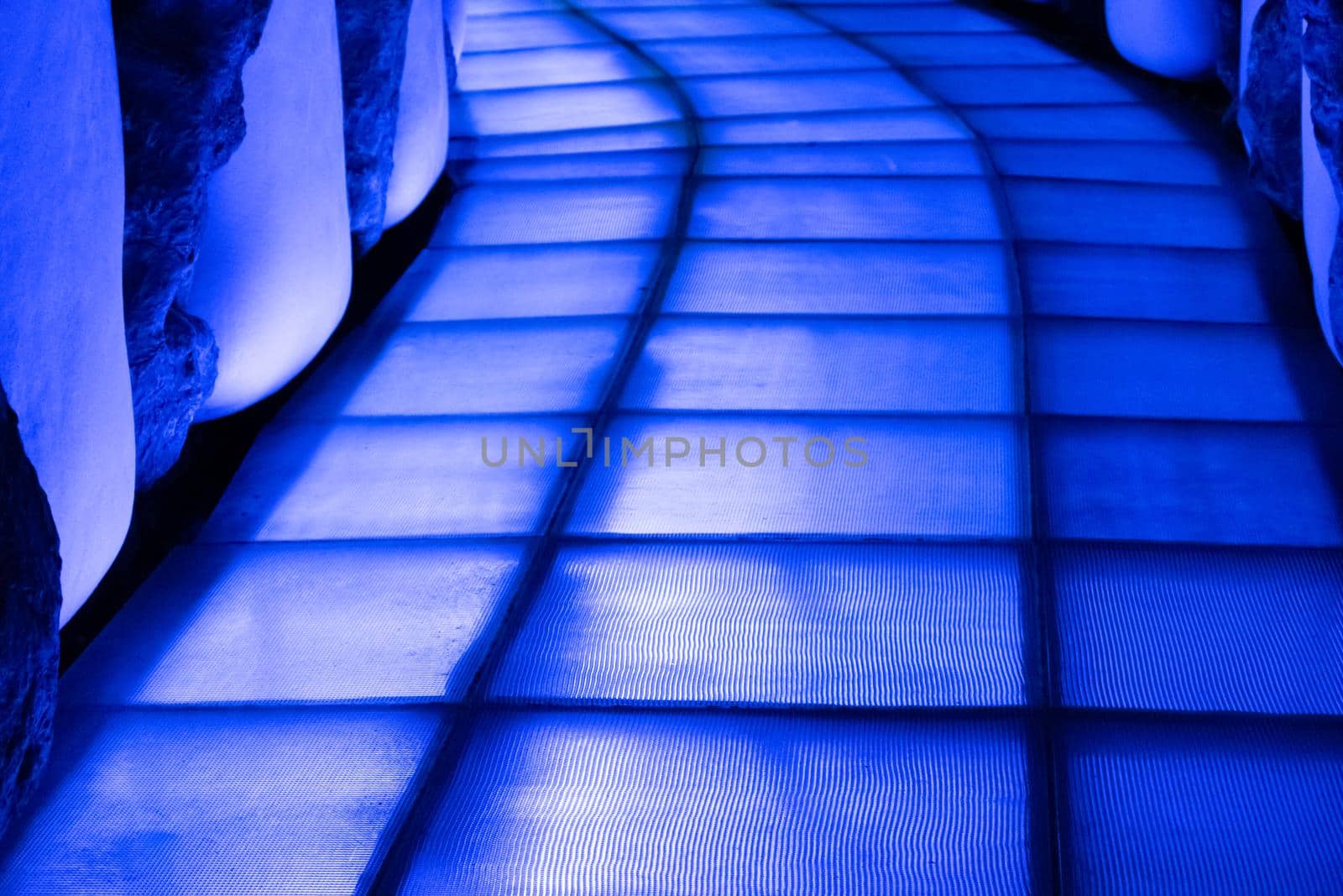 Closeup shot of a creative luminous floor in blue color