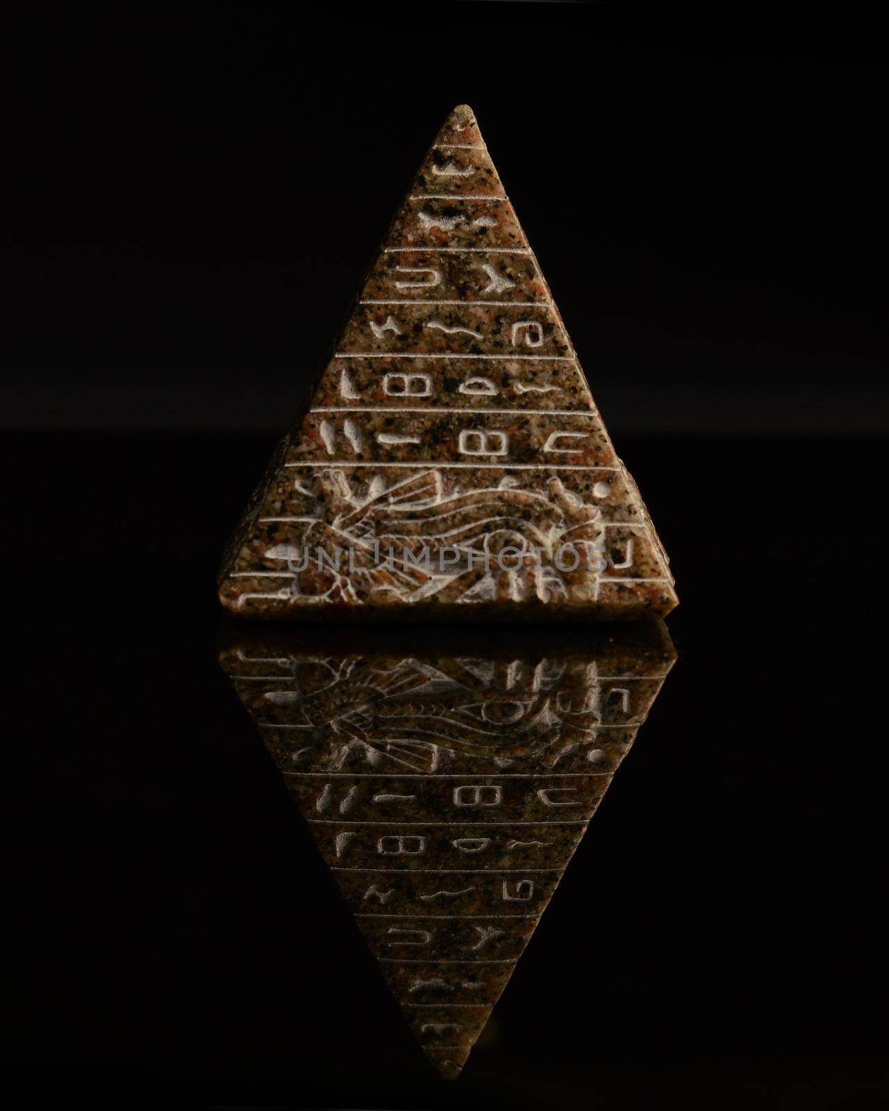 A handcrafted keepsake sold to tourist who travel to Egypt representing the iconic hieroglyphics of the pyramids.