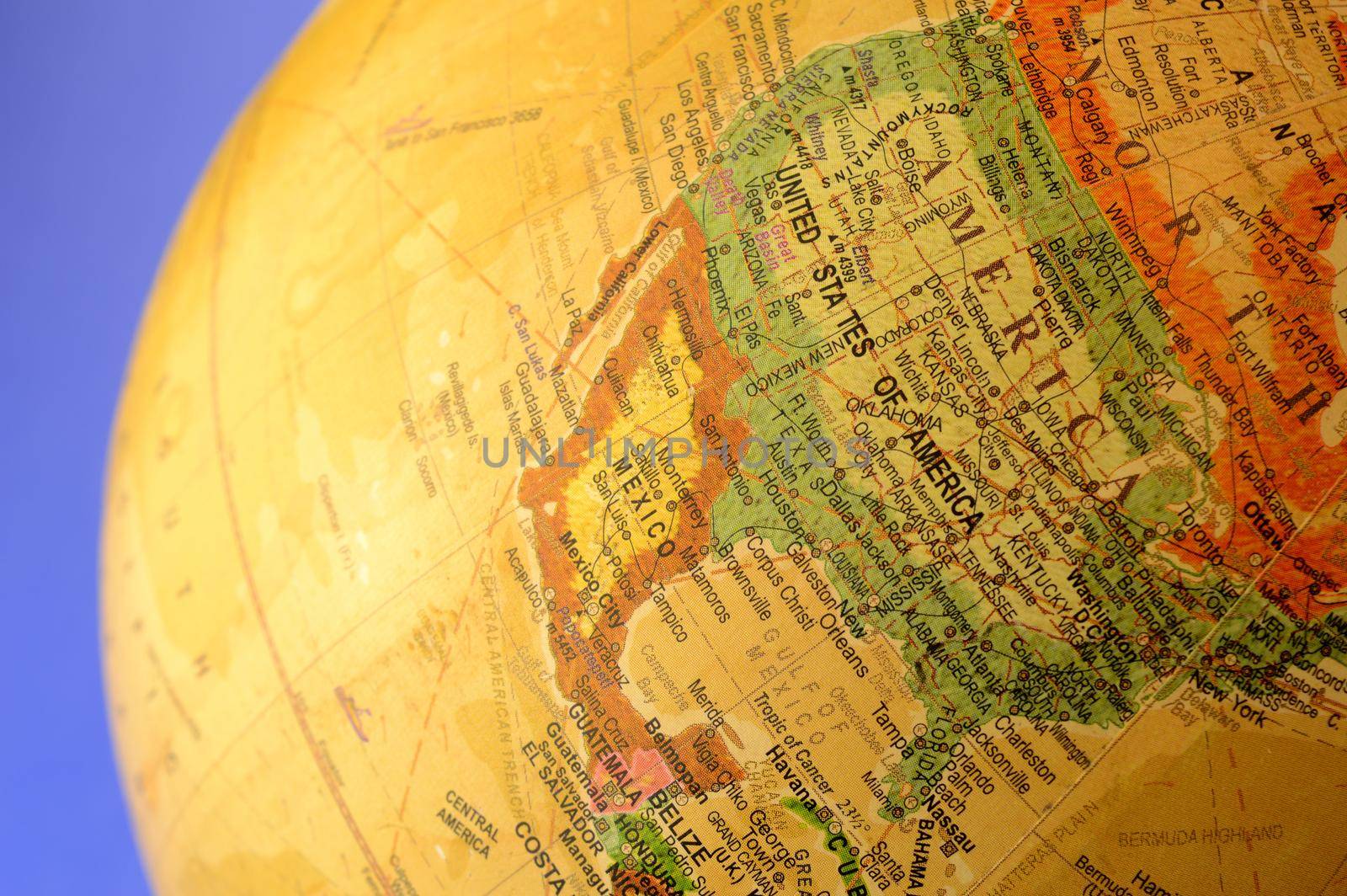 A closeup map of the United States of America USA found on a globe of the Earth.