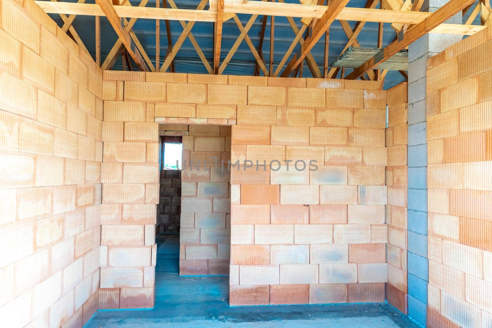 rough construction of a brick building.