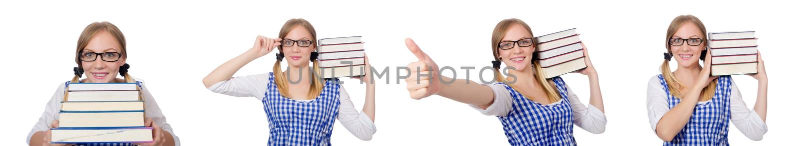 Funny student with stack of books by Elnur