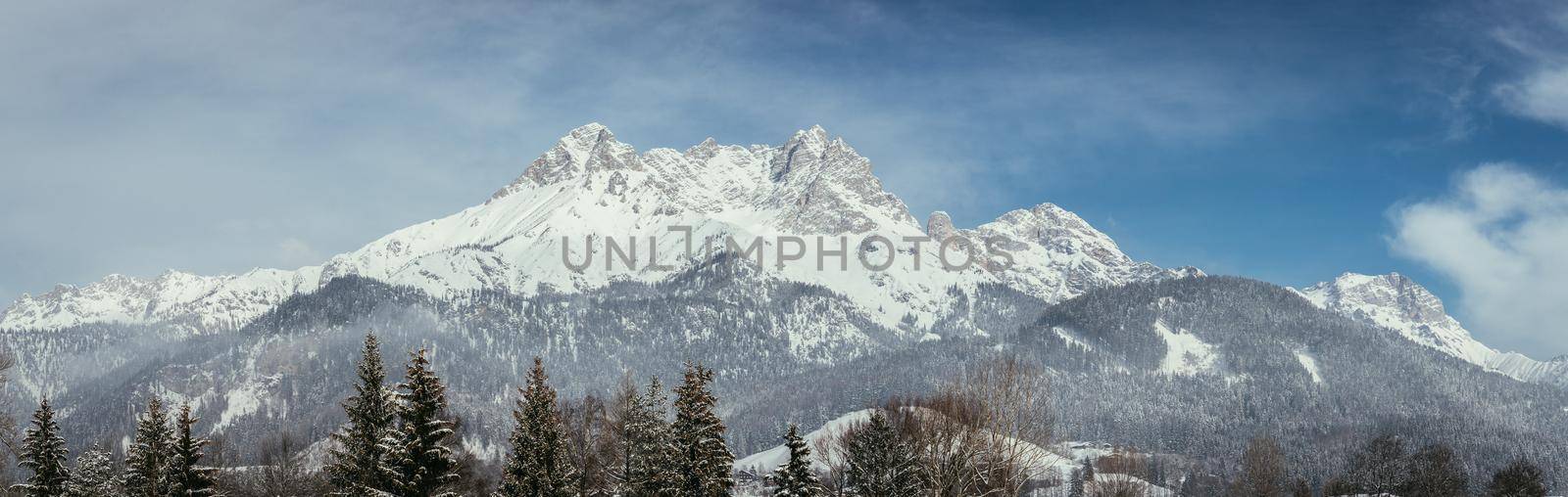 Idyllic scenery with snowy mountains Alps, Austria