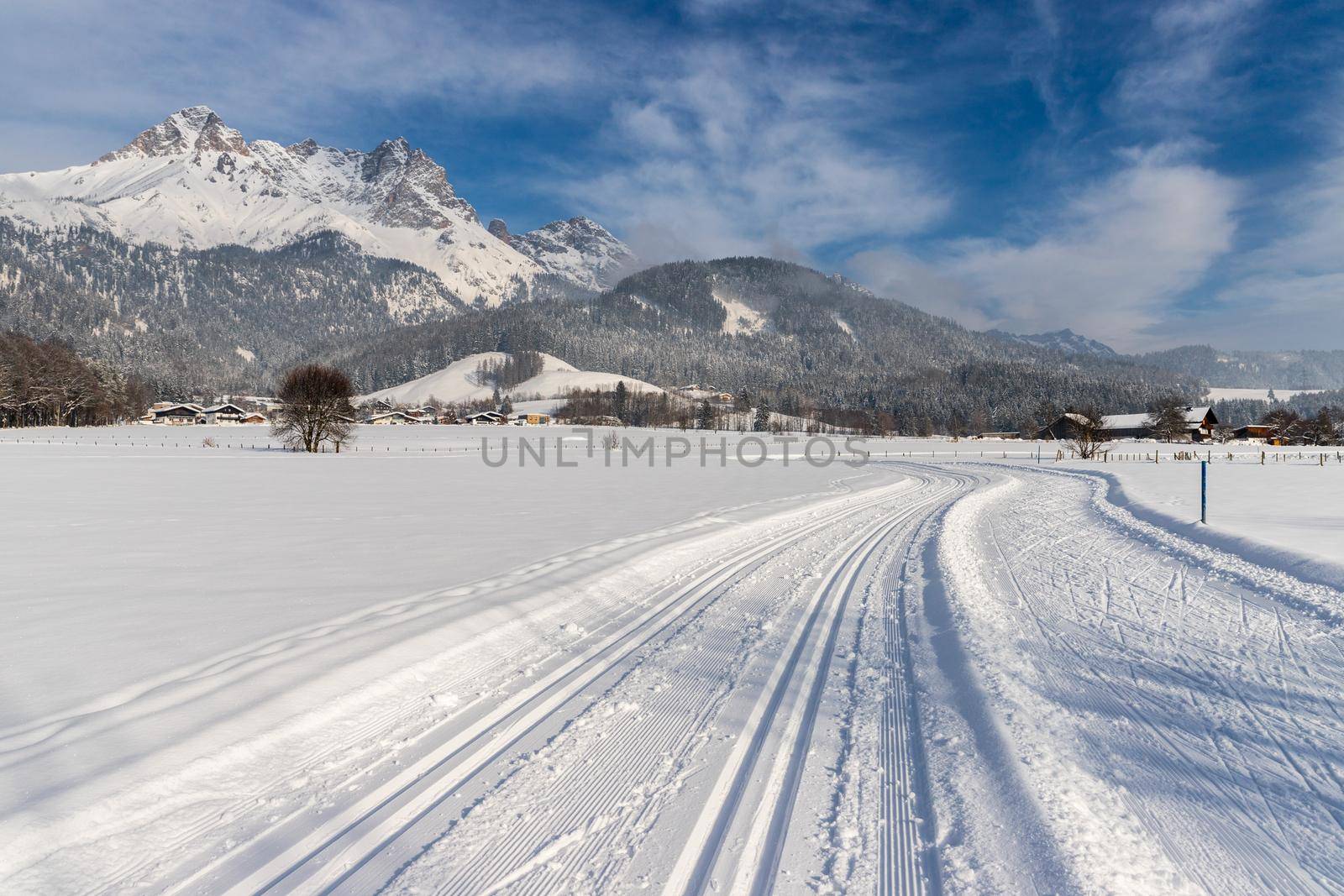 Cross-country skiing slope in Austria, beautiful mountain scenery