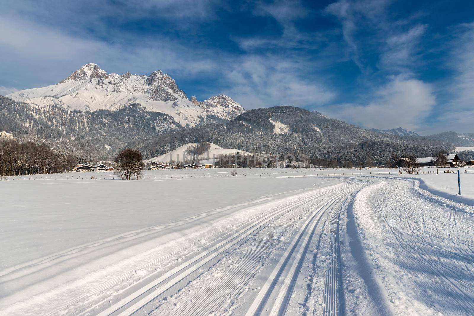 Cross-country skiing slope in Austria, beautiful mountain scenery