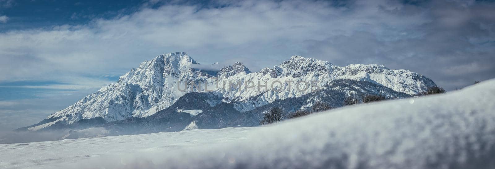 Idyllic snowy mountain peaks, landscape, Alps, Austria by Daxenbichler